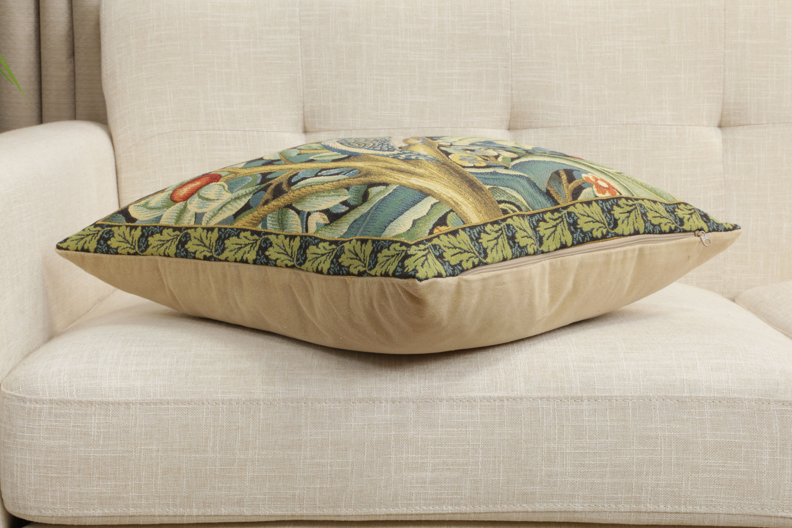 Black Woodpecker Right Belgian Tapestry Pillow Cover 18x18 inch 100% Cotton Belgian Jacquard Woven Cushion Cover