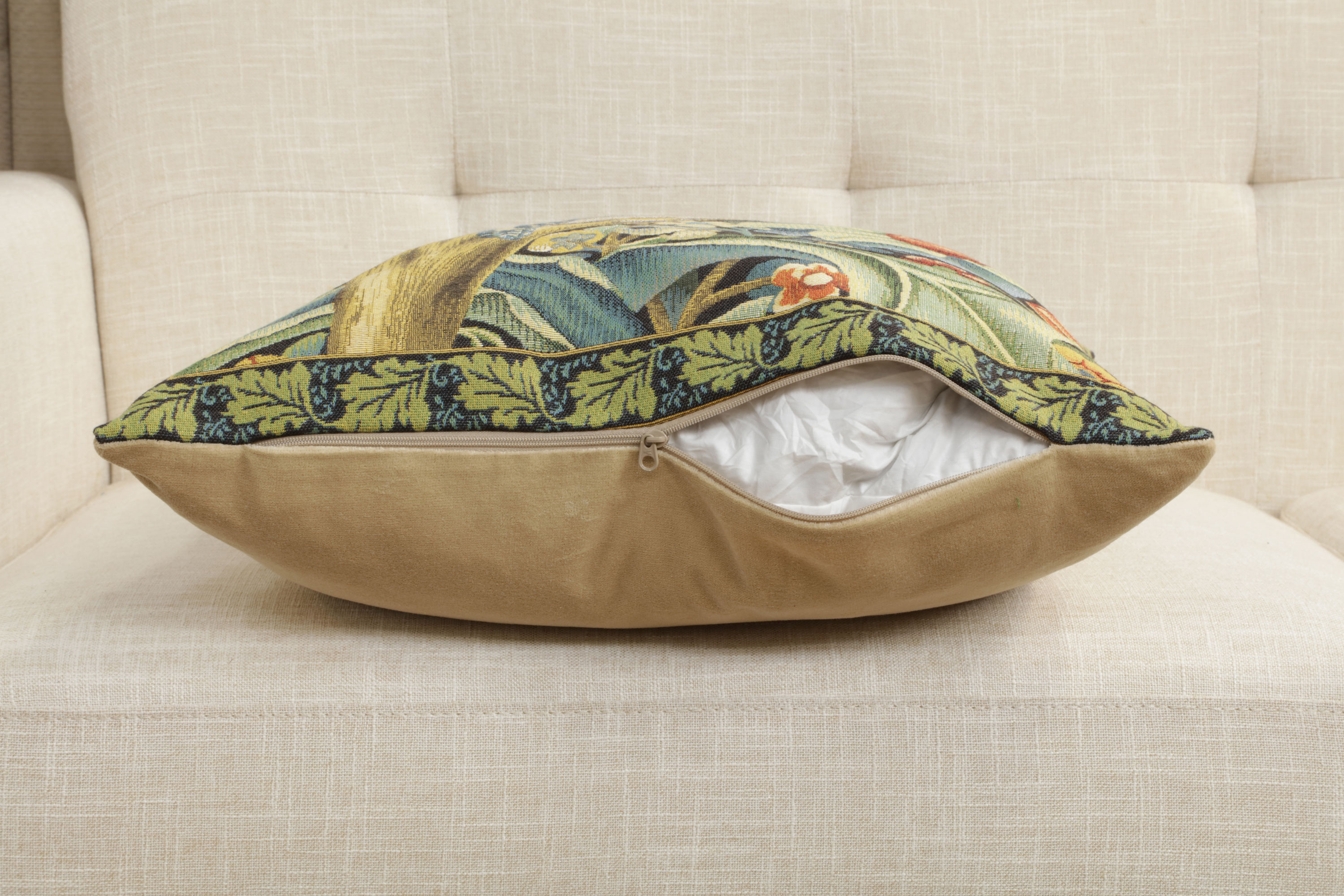 Black Woodpecker Right Belgian Tapestry Pillow Cover 18x18 inch 100% Cotton Belgian Jacquard Woven Cushion Cover
