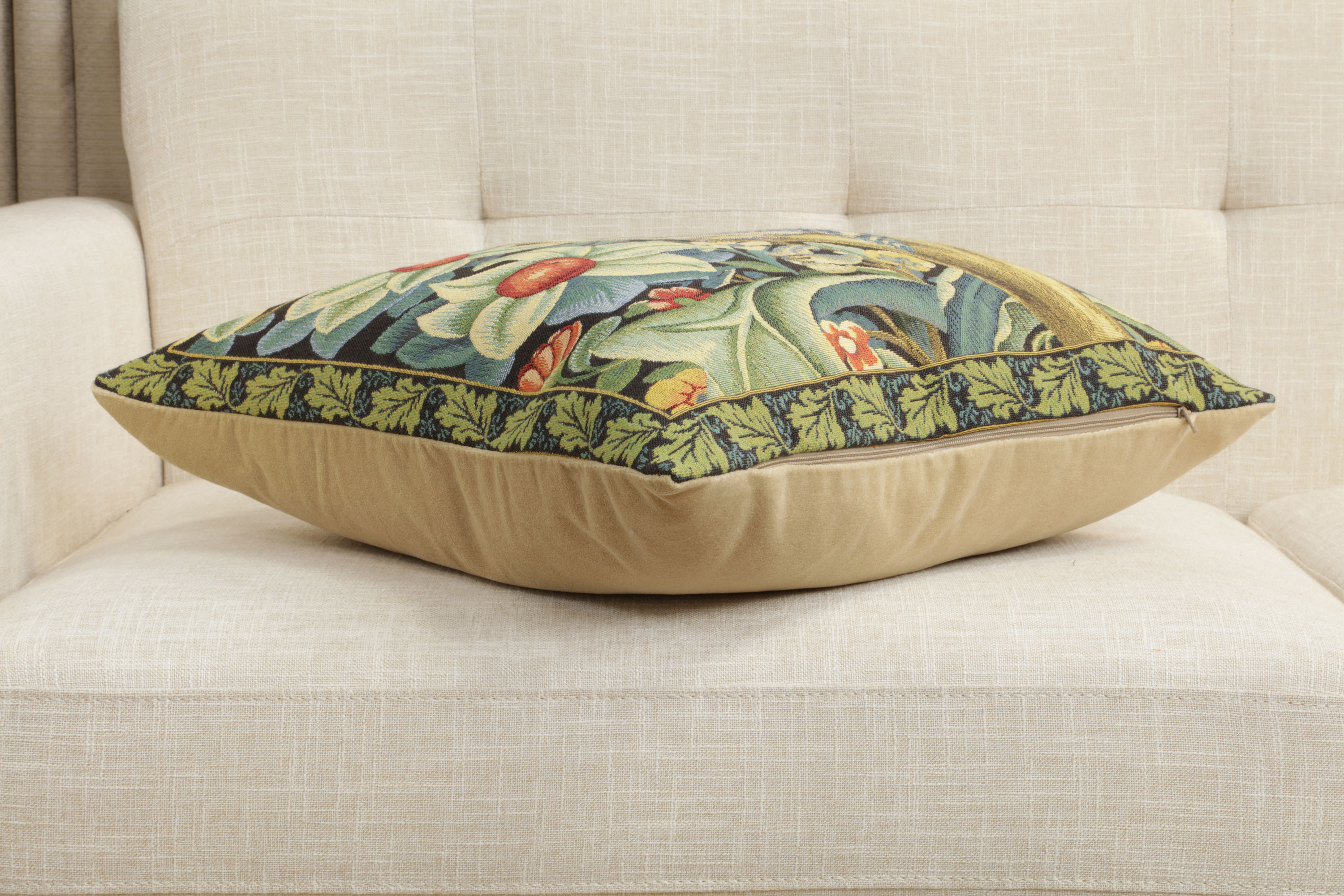 Black Woodpecker Left Belgian Tapestry Pillow Cover 18x18 inch 100% Cotton Belgian Jacquard Woven Cushion Cover