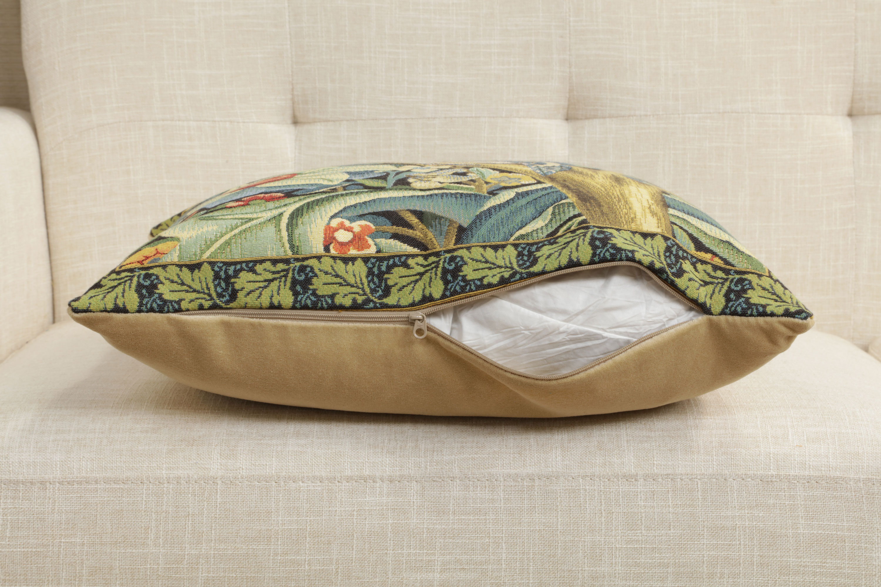 Black Woodpecker Left Belgian Tapestry Pillow Cover 18x18 inch 100% Cotton Belgian Jacquard Woven Cushion Cover