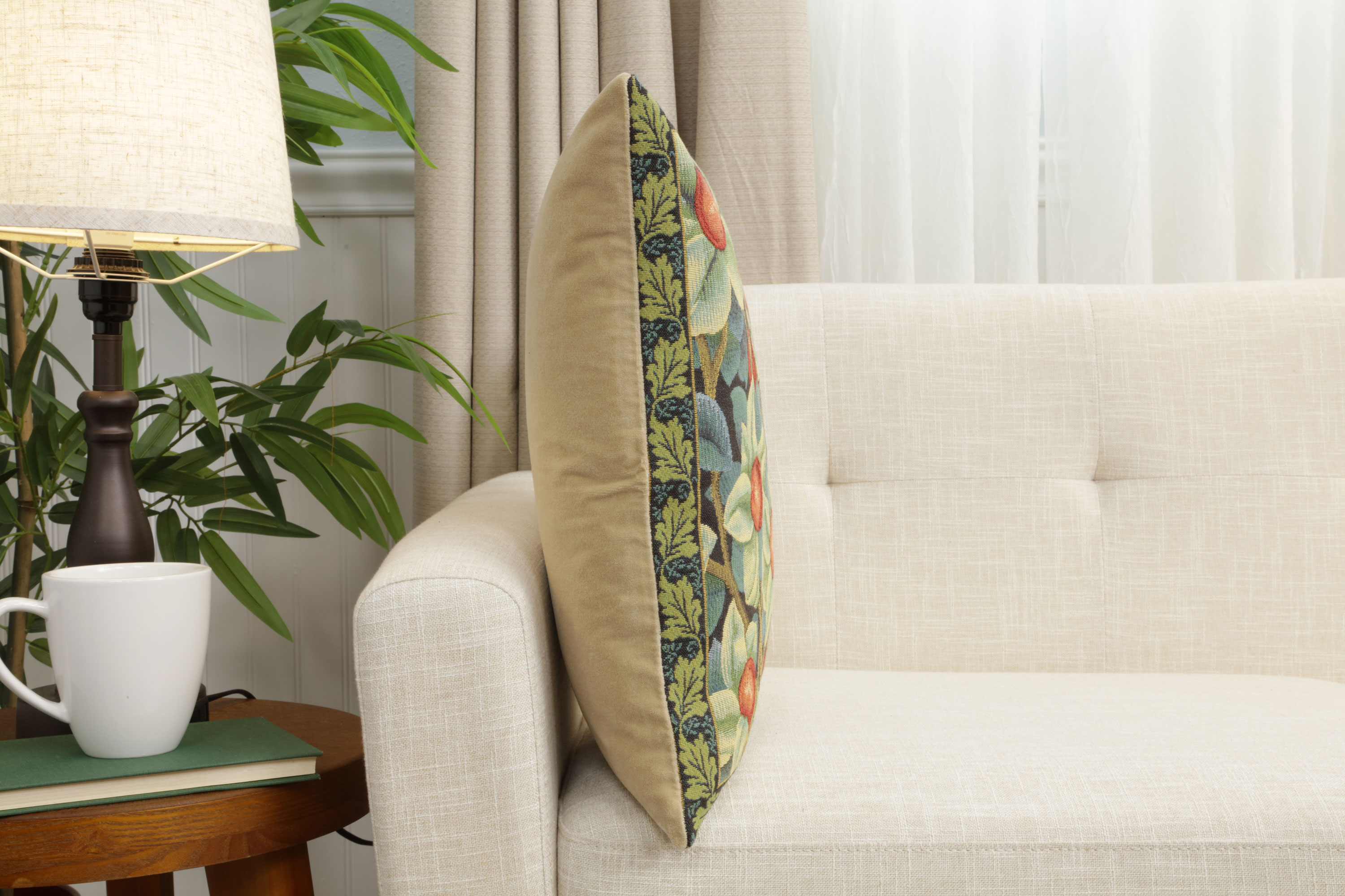 Black William Morris Belgian Tapestry Pillow Cover 18x18 inch 100% Cotton Belgian Jacquard Woven Cushion Cover