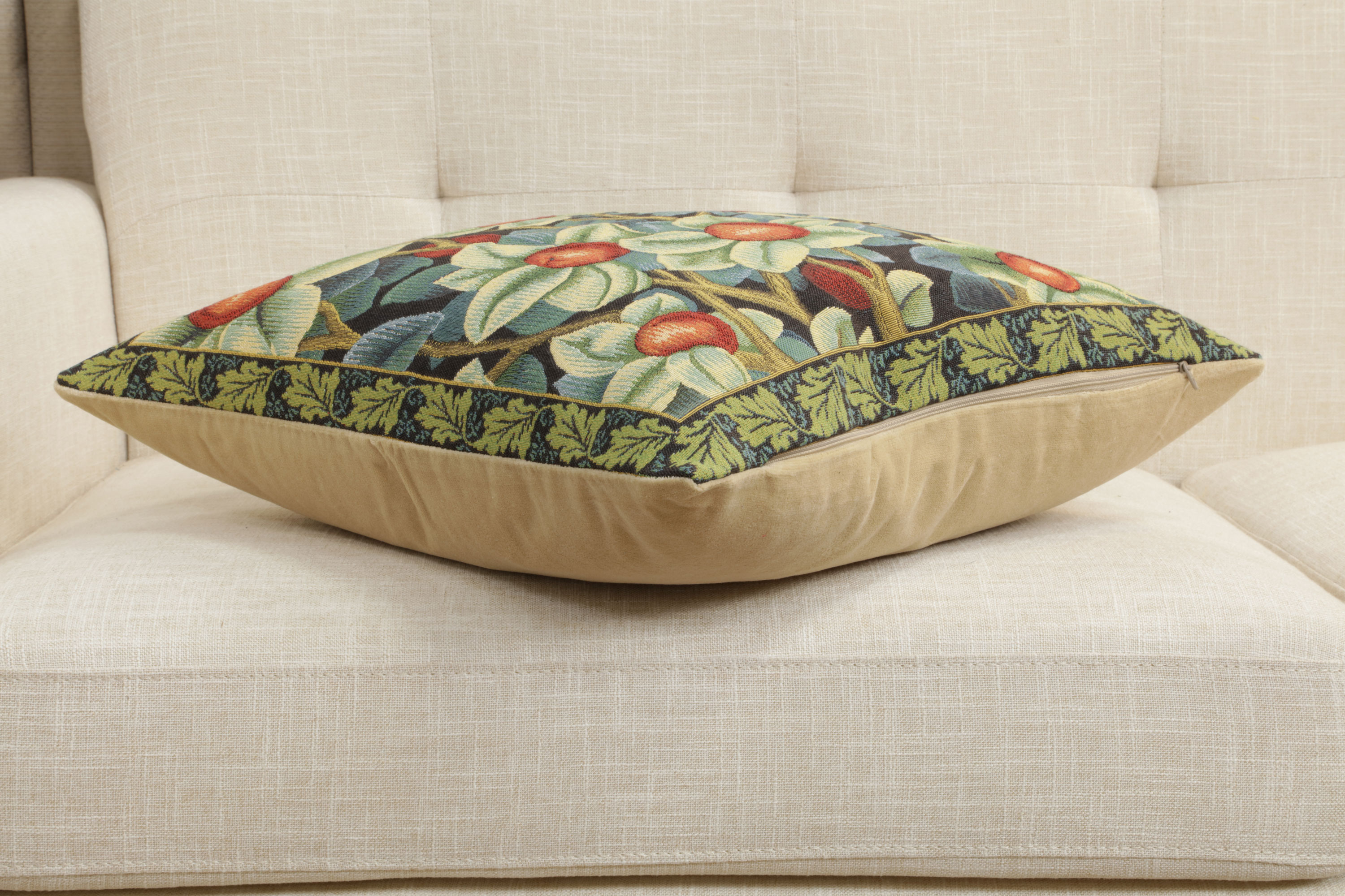Black William Morris Belgian Tapestry Pillow Cover 18x18 inch 100% Cotton Belgian Jacquard Woven Cushion Cover