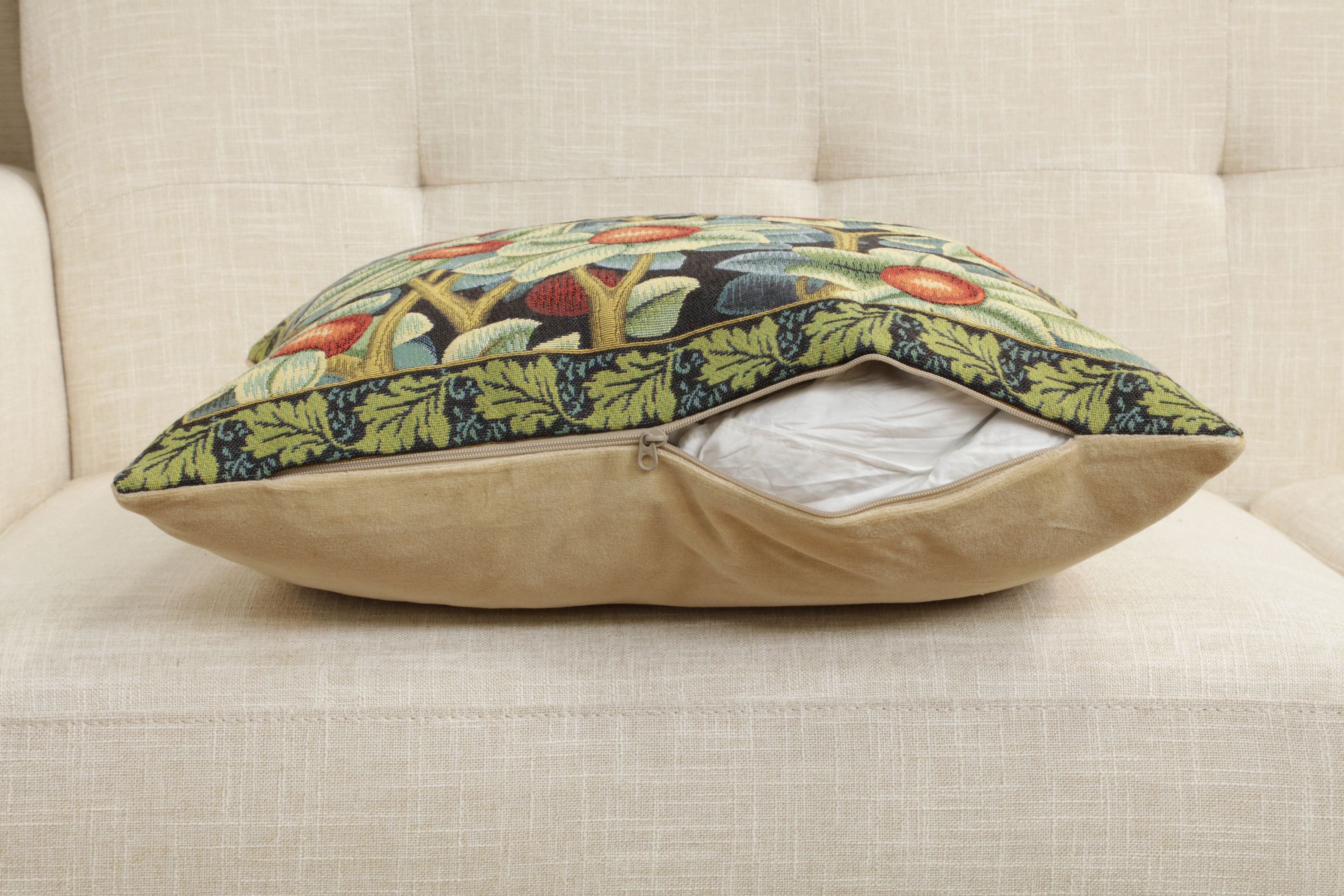 Black William Morris Belgian Tapestry Pillow Cover 18x18 inch 100% Cotton Belgian Jacquard Woven Cushion Cover