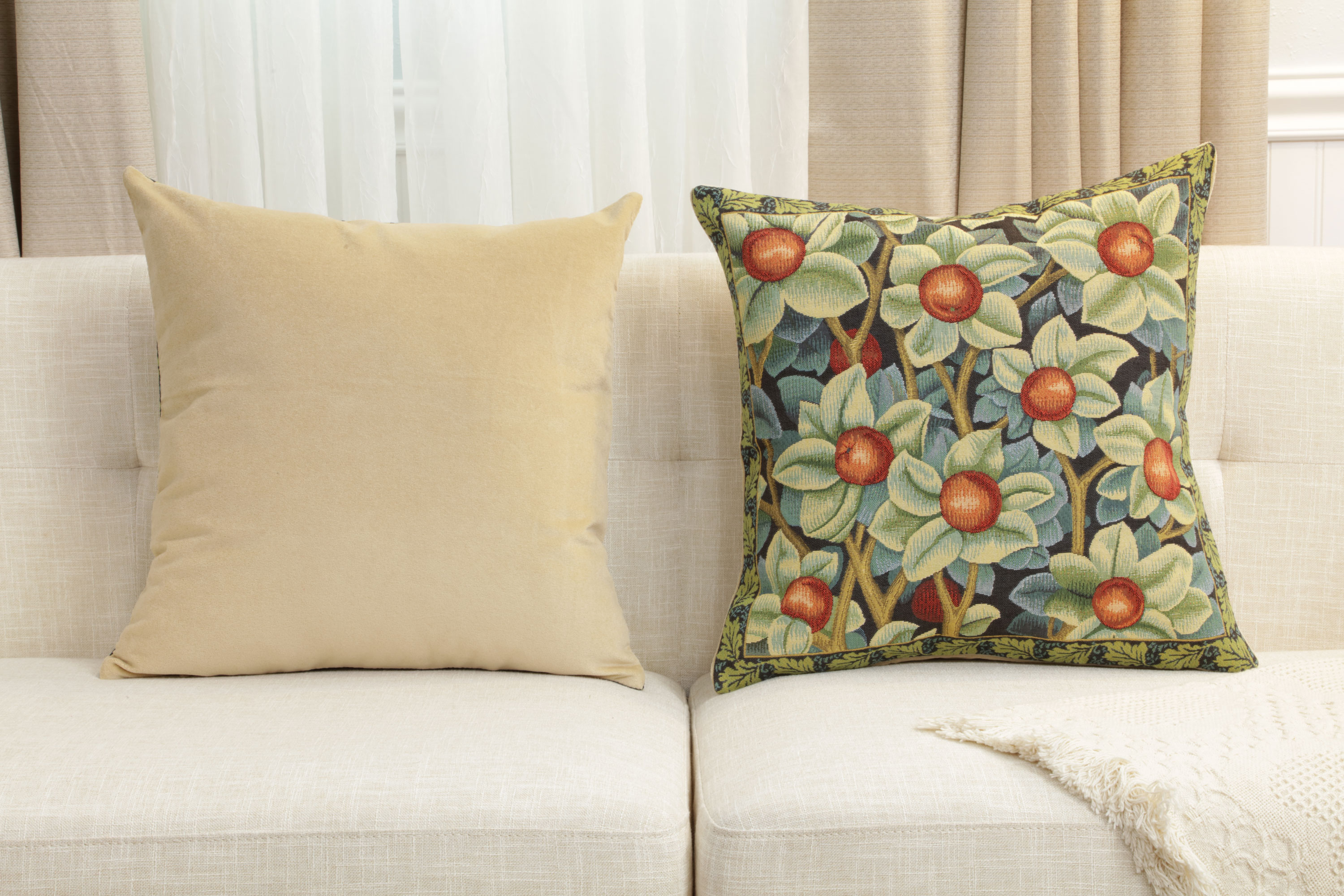 Black William Morris Belgian Tapestry Pillow Cover 18x18 inch 100% Cotton Belgian Jacquard Woven Cushion Cover