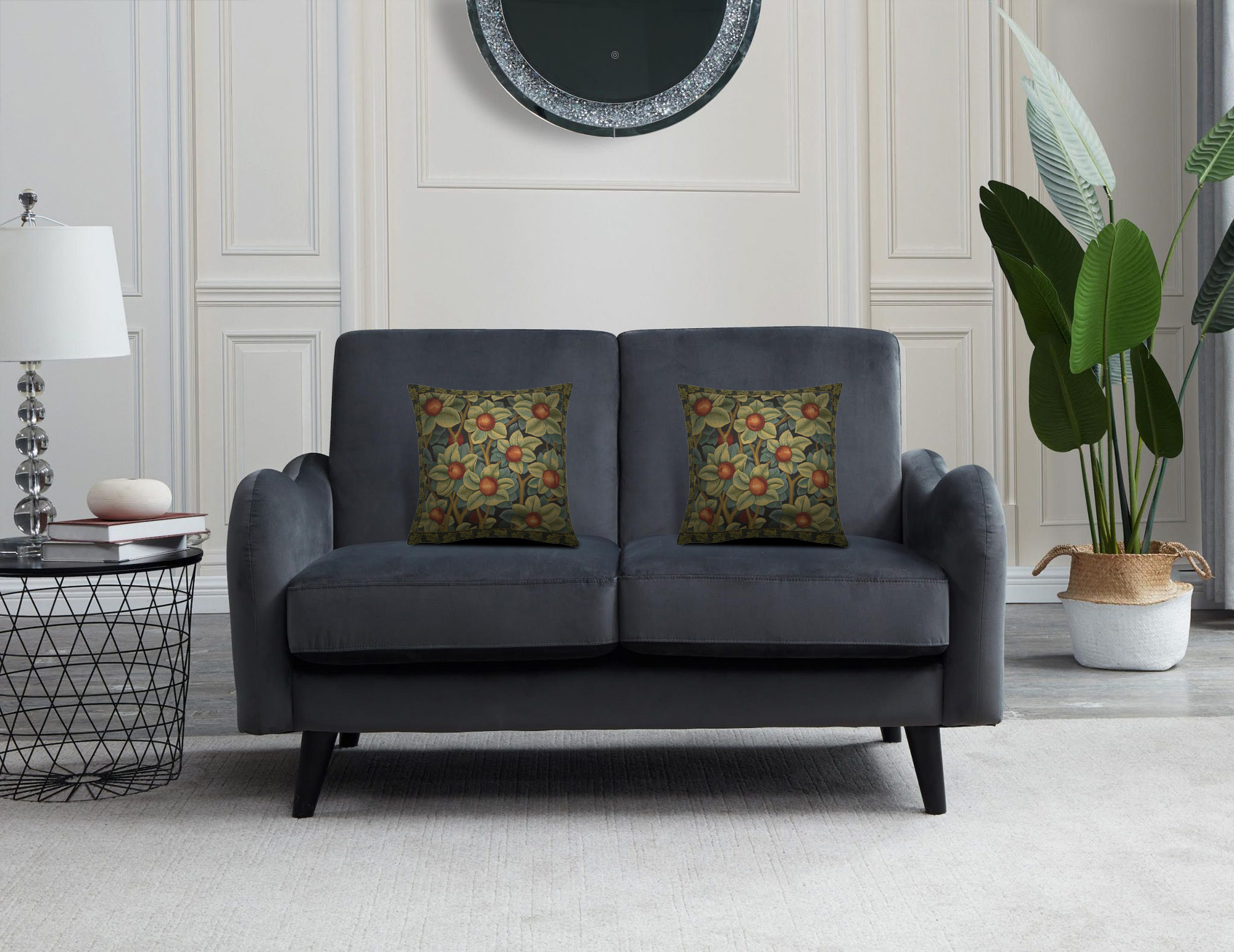 Black William Morris Belgian Tapestry Pillow Cover 18x18 inch 100% Cotton Belgian Jacquard Woven Cushion Cover