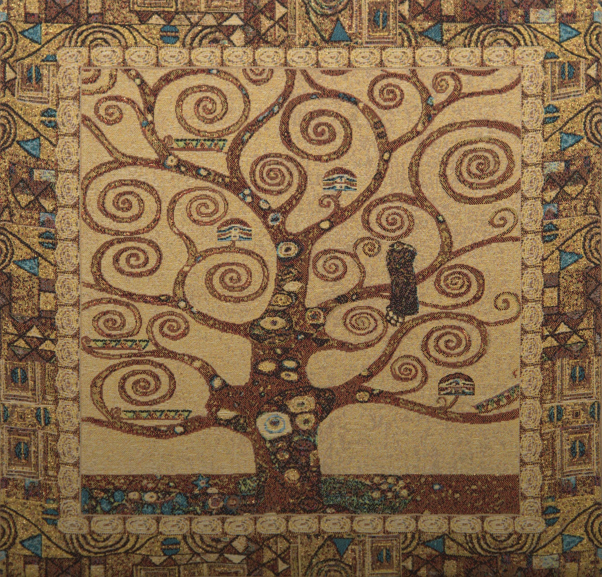 Gustav Klimt Tree of Life B Tapestry Pillow Cover 18x18 Inch Cotton Jacquard Woven Cushion Cover