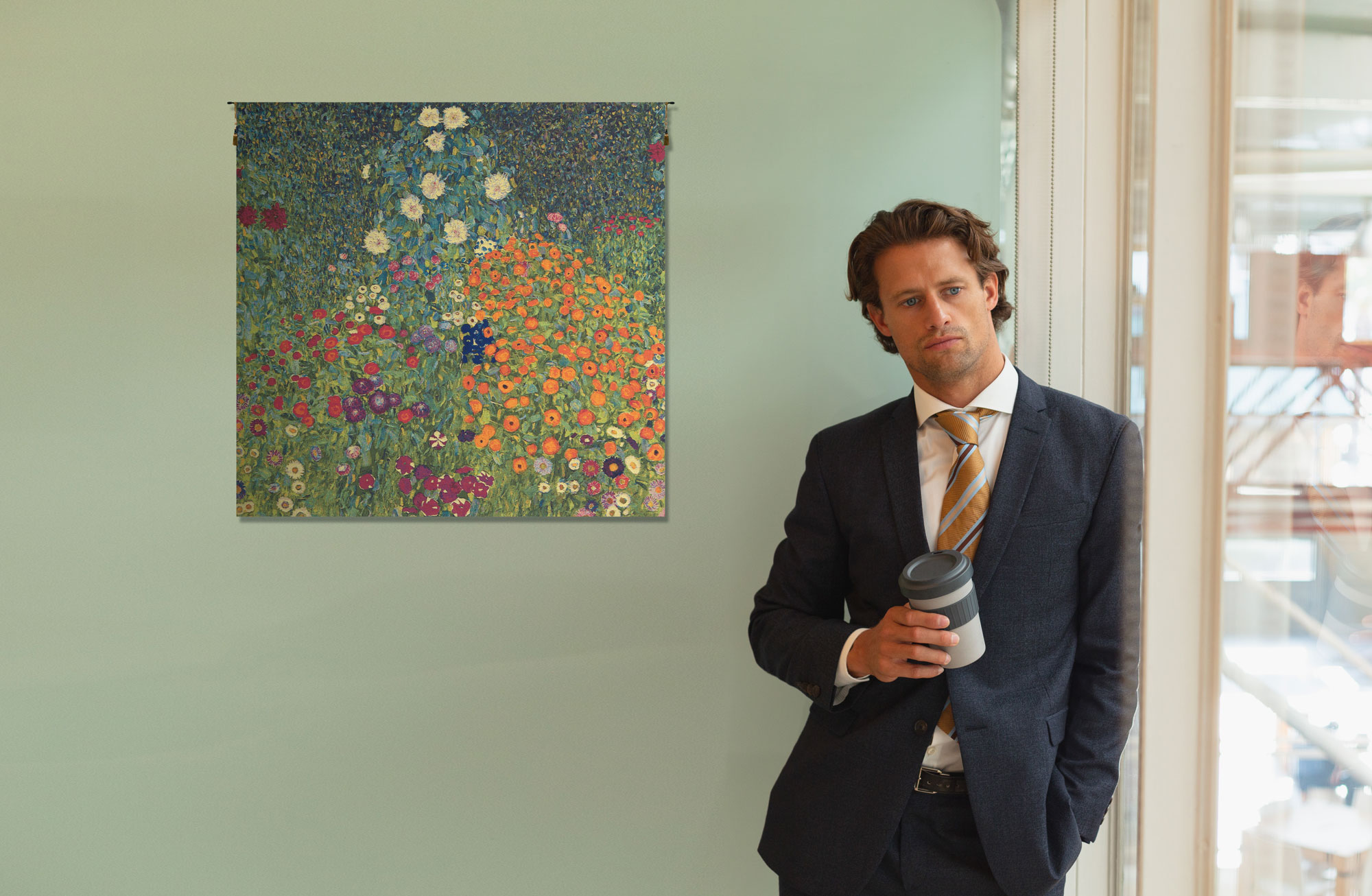 Gustav Klimt Flower Garden III Vintage Tapestry Wall Hanging 27 x 27 in