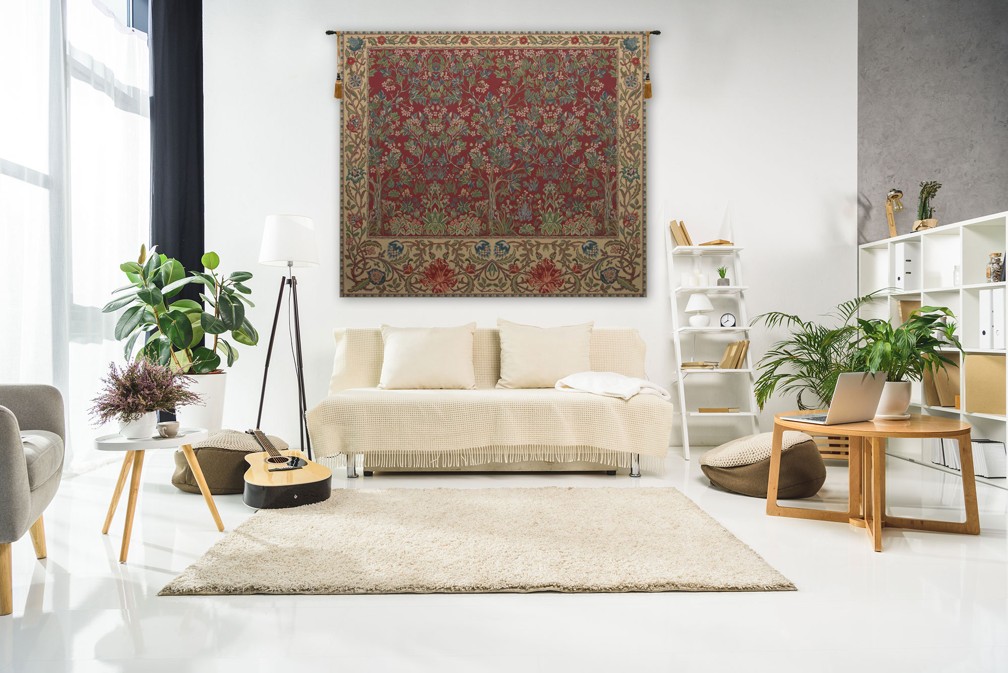William Morris The Tree of Life Forest Red Tapestry Wall Hanging 68 x 81 in