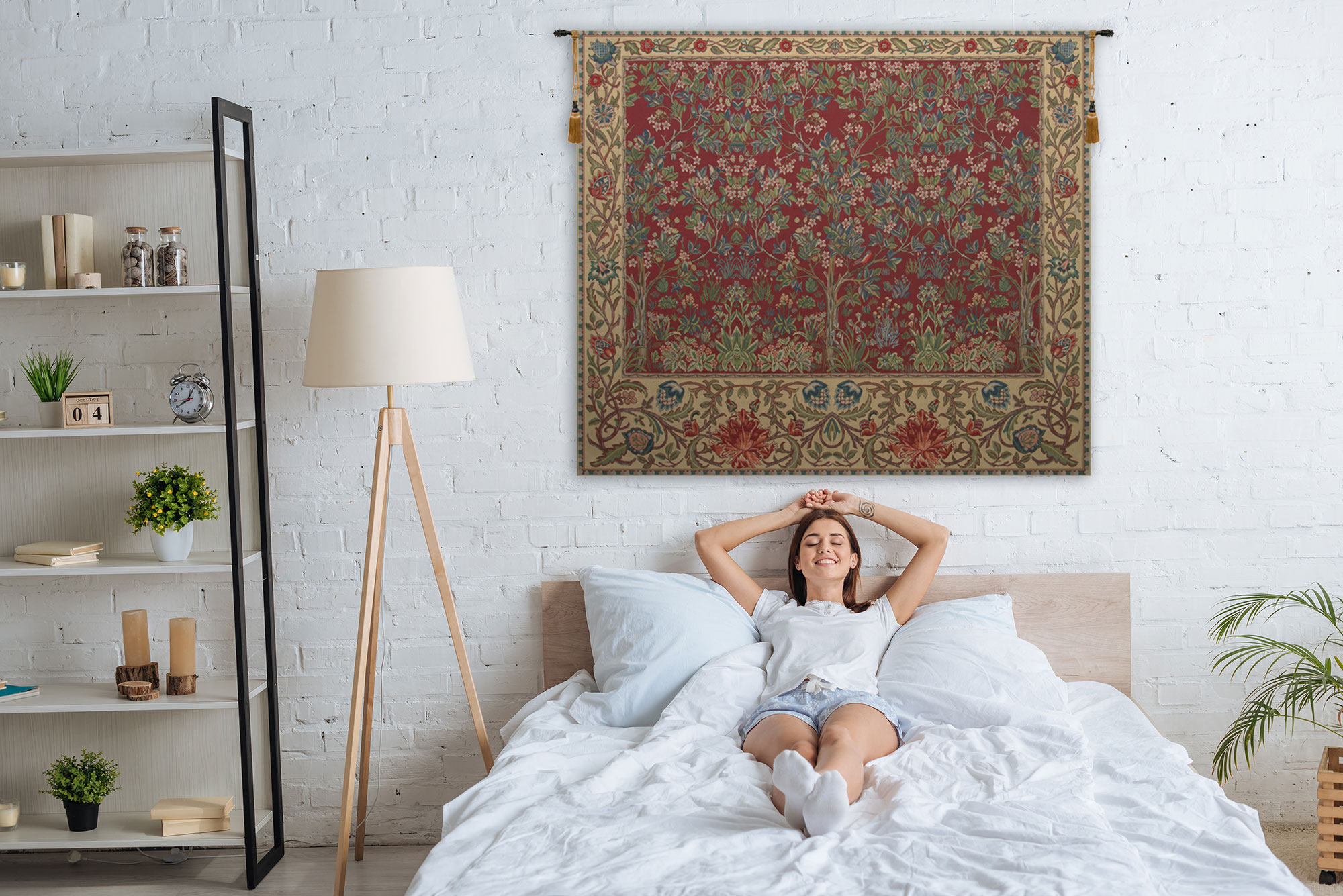 William Morris The Tree of Life Forest Red Tapestry Wall Hanging 68 x 81 in