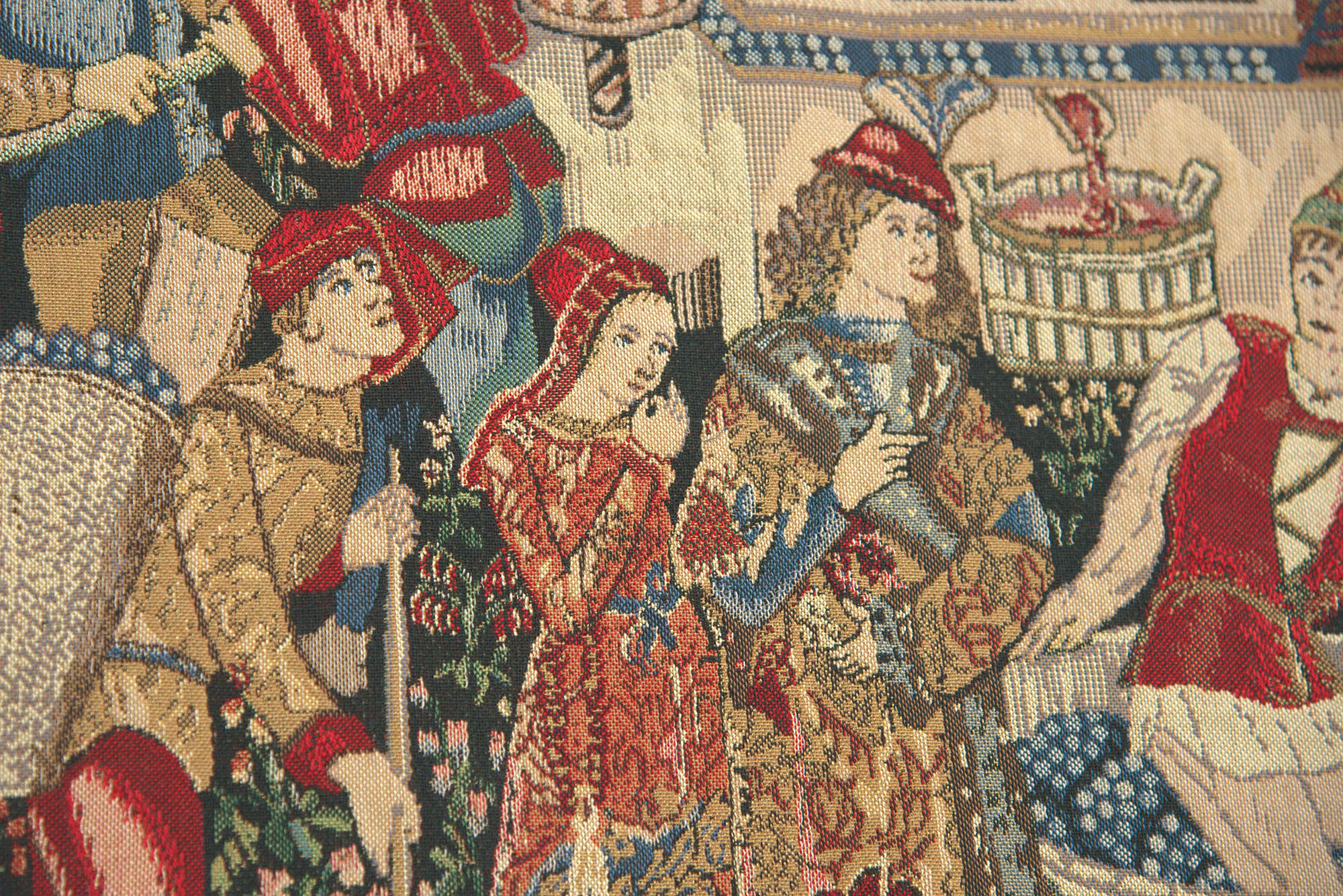 Vendages Red Small Belgian Tapestry 34x47 Medieval Grape Harvest Vineyard Jacquard Woven Wall Hanging