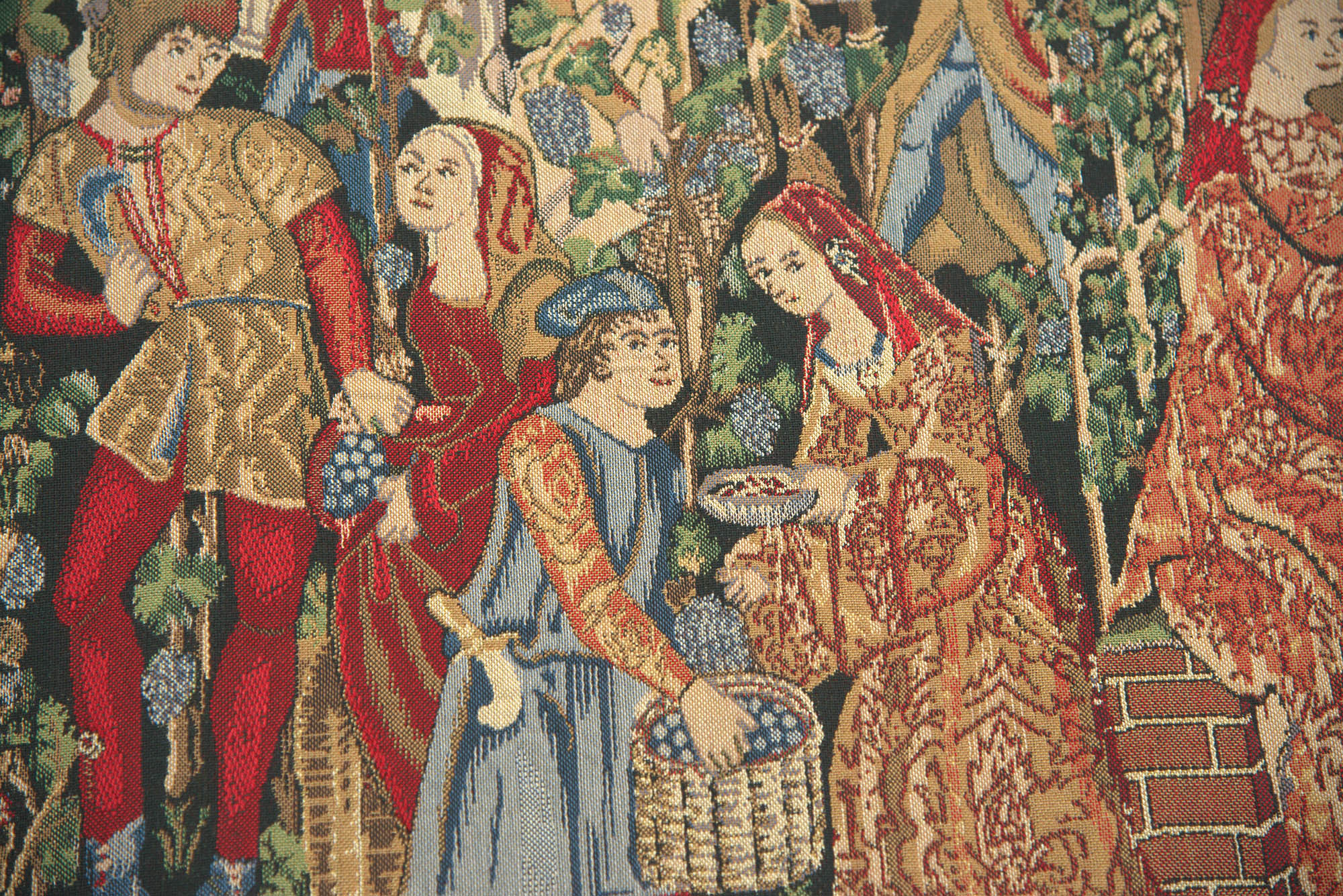 Vendages Red Small Belgian Tapestry 34x47 Medieval Grape Harvest Vineyard Jacquard Woven Wall Hanging
