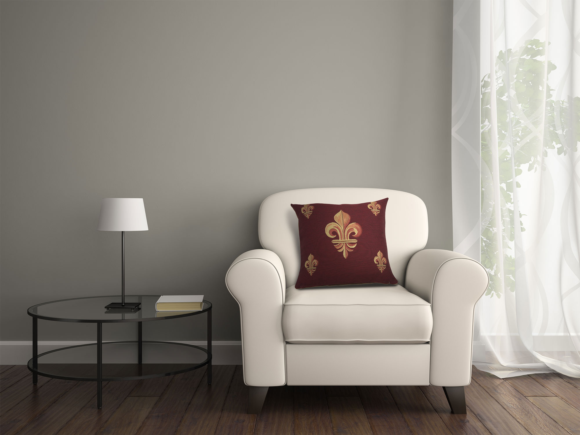 French Five Fleur de Lys Red Tapestry Pillow Cover 19x19 Inch Cotton Jacquard Woven Cushion Cover