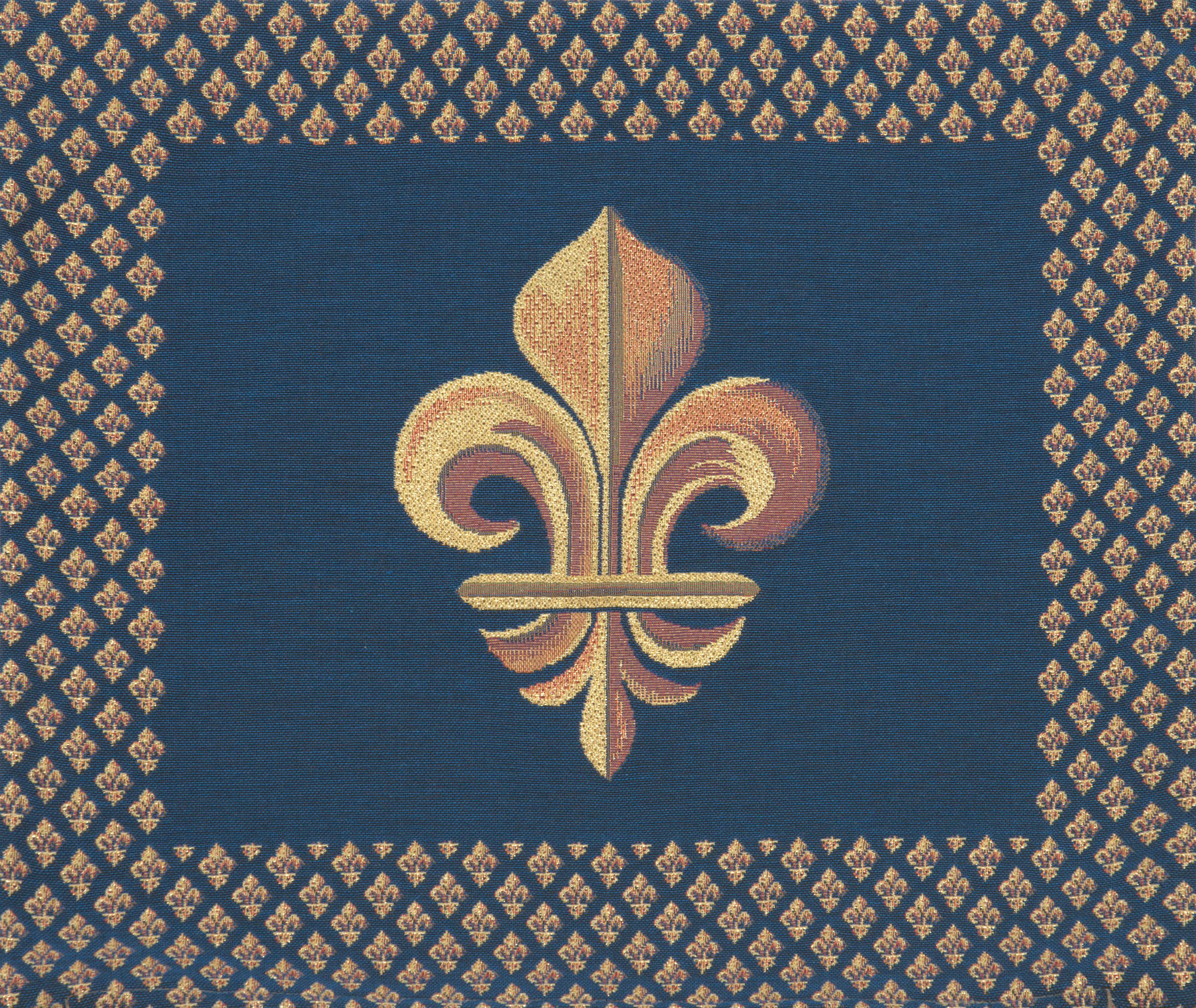 French Framed Fleur de Lys Blue Tapestry Pillow Cover 19x19 Inch Cotton Jacquard Woven Cushion Cover