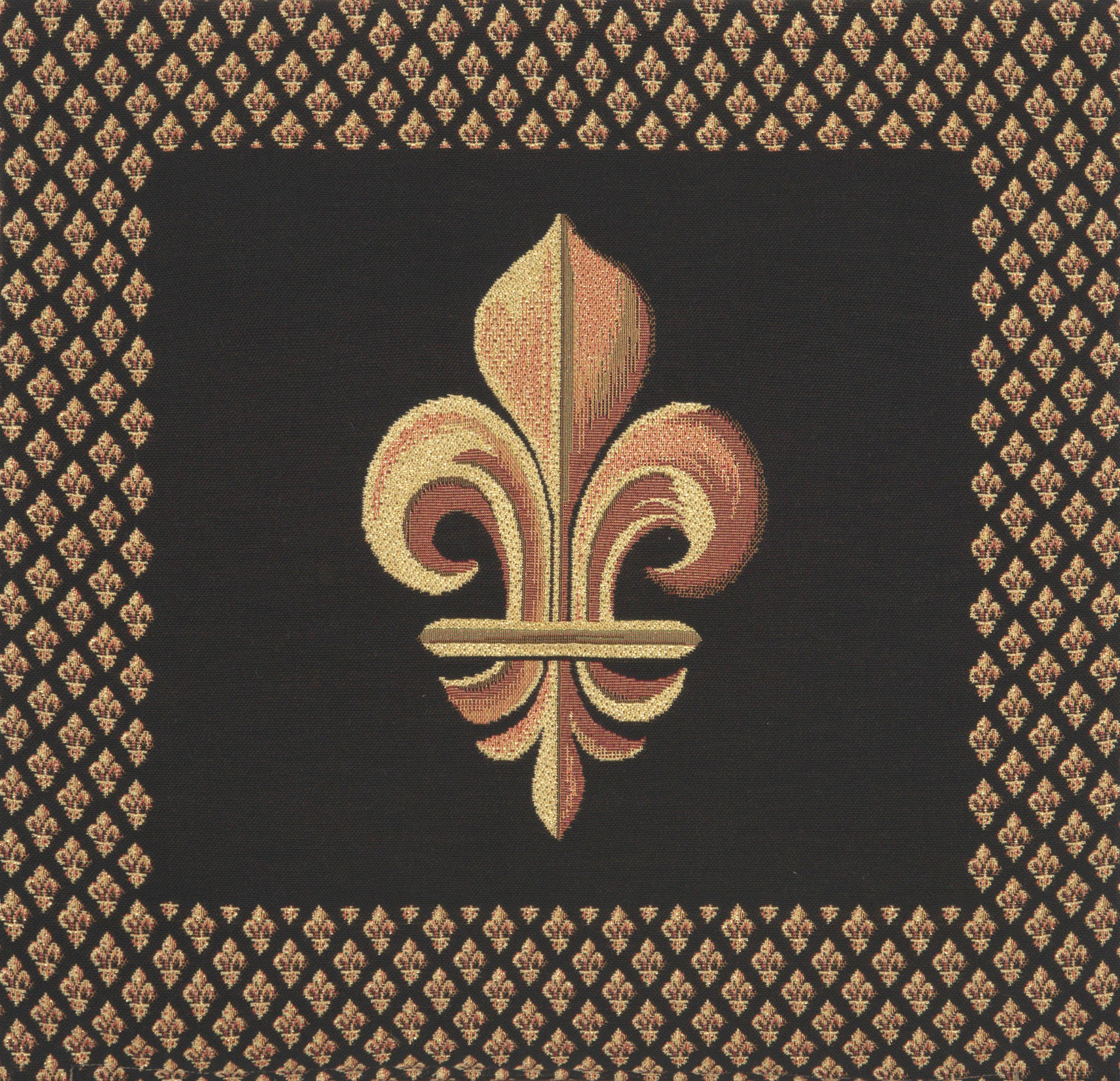 French Framed Fleur de Lys Black Tapestry Pillow Cover 19x19 Inch Cotton Jacquard Woven Cushion Cover