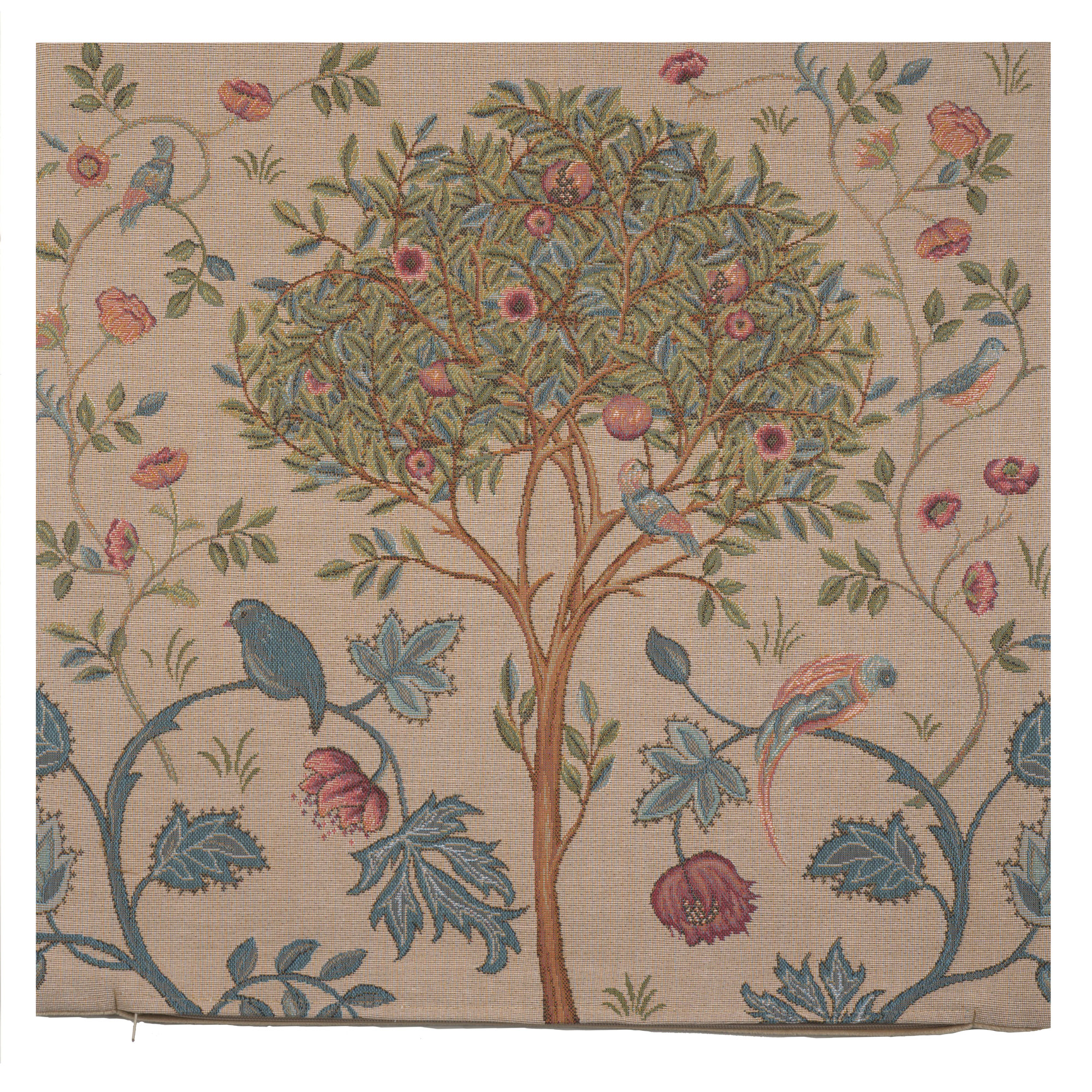 Kelmscott Tree Beige French Tapestry Pillow Cover 19x19 Inch Cotton Jacquard Woven Cushion Cover