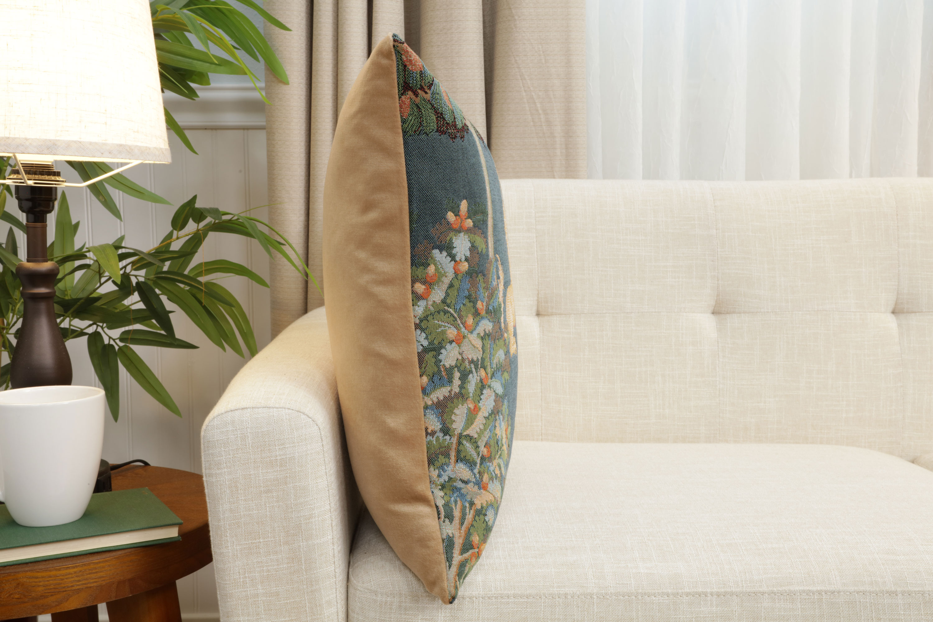 Medieval Unicorn and Does Forest Blue Tapestry Pillow Cover 19x19 Inch Cotton Jacquard Woven Cushion Cover