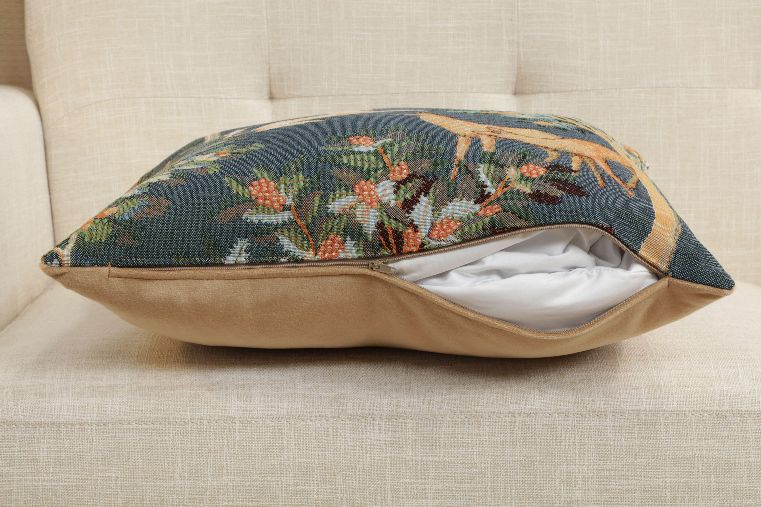 Medieval Unicorn and Does Forest Blue Tapestry Pillow Cover 19x19 Inch Cotton Jacquard Woven Cushion Cover