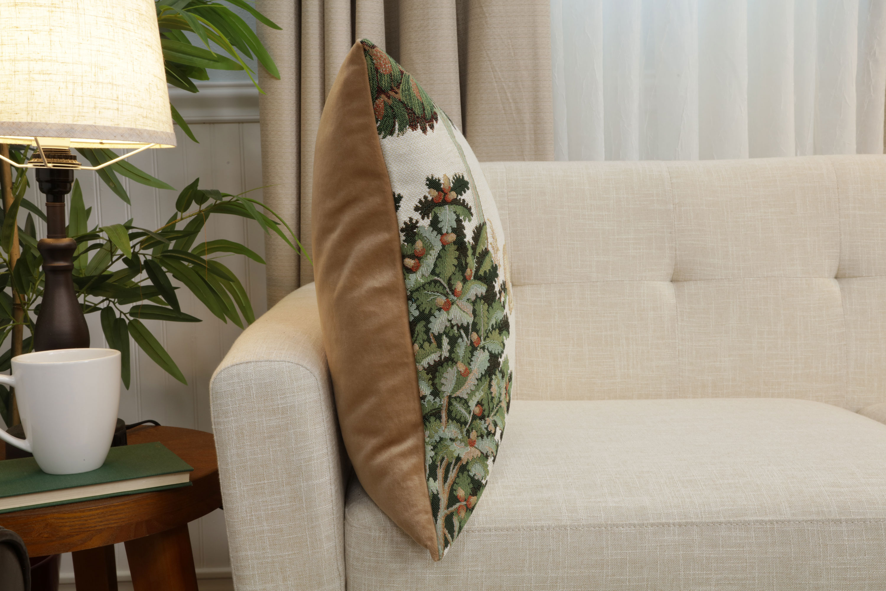 Medieval Unicorn and Does Forest White Tapestry Pillow Cover 19x19 Inch Cotton Jacquard Woven Cushion Cover