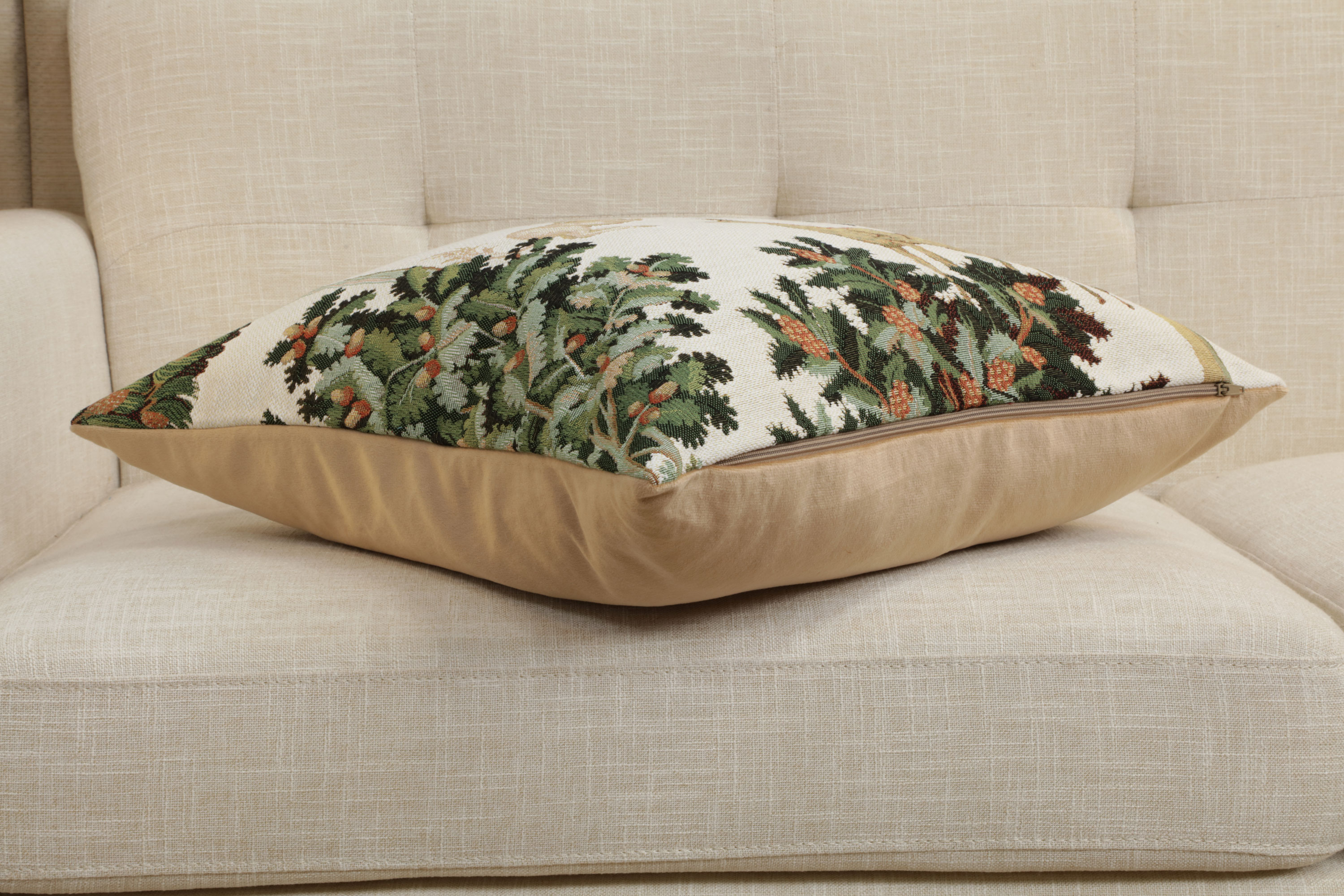 Medieval Unicorn and Does Forest White Tapestry Pillow Cover 19x19 Inch Cotton Jacquard Woven Cushion Cover