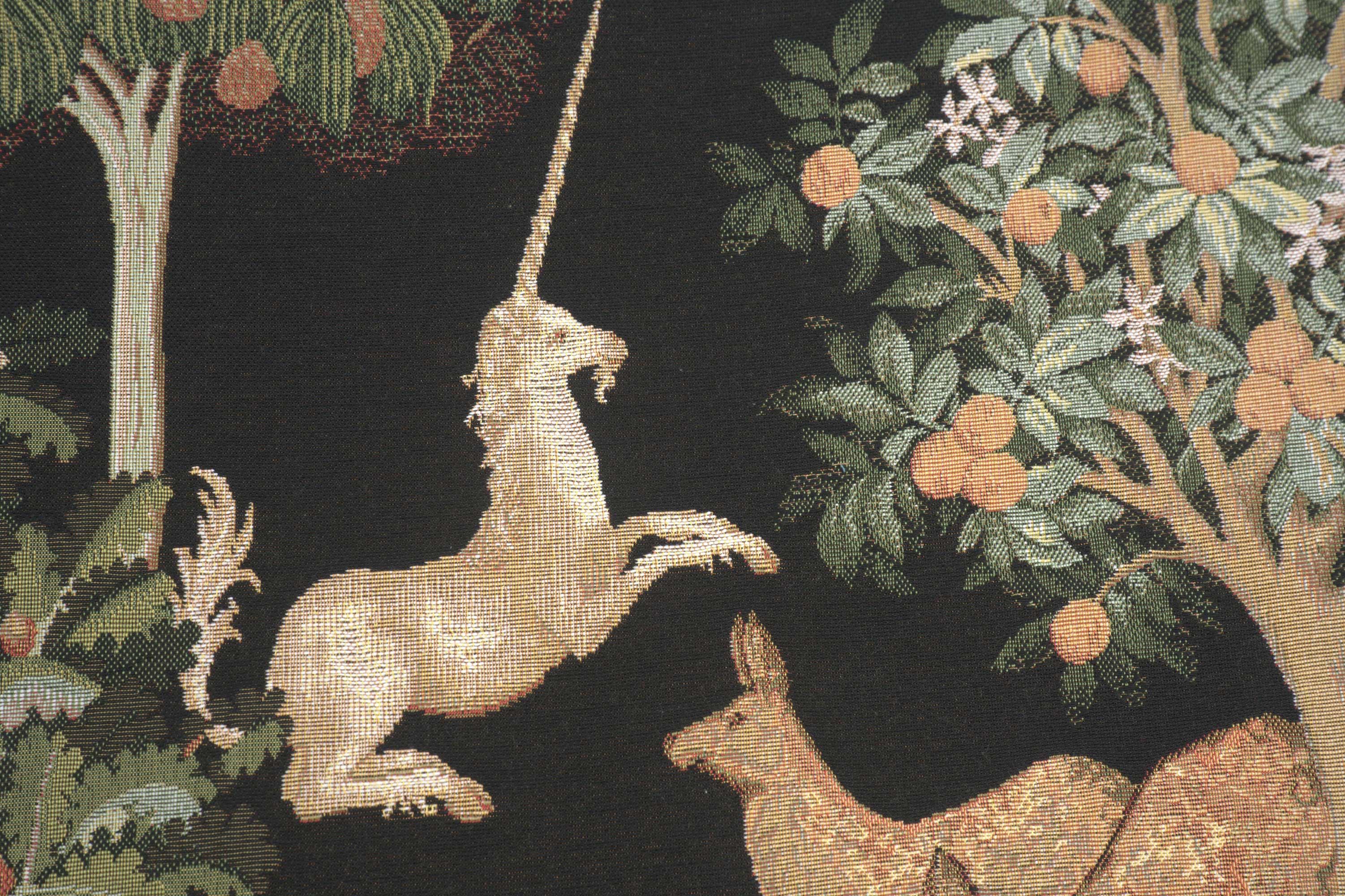 Medieval Unicorn and Does Forest Black Tapestry Pillow Cover 19x19 Inch Cotton Jacquard Woven Cushion Cover