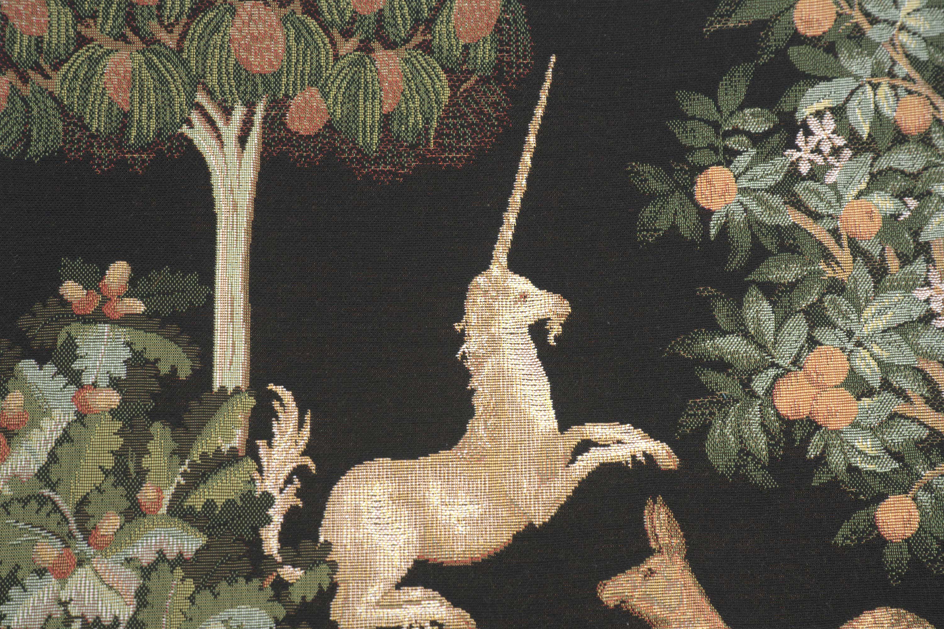 Medieval Unicorn and Does Forest Black Tapestry Pillow Cover 19x19 Inch Cotton Jacquard Woven Cushion Cover