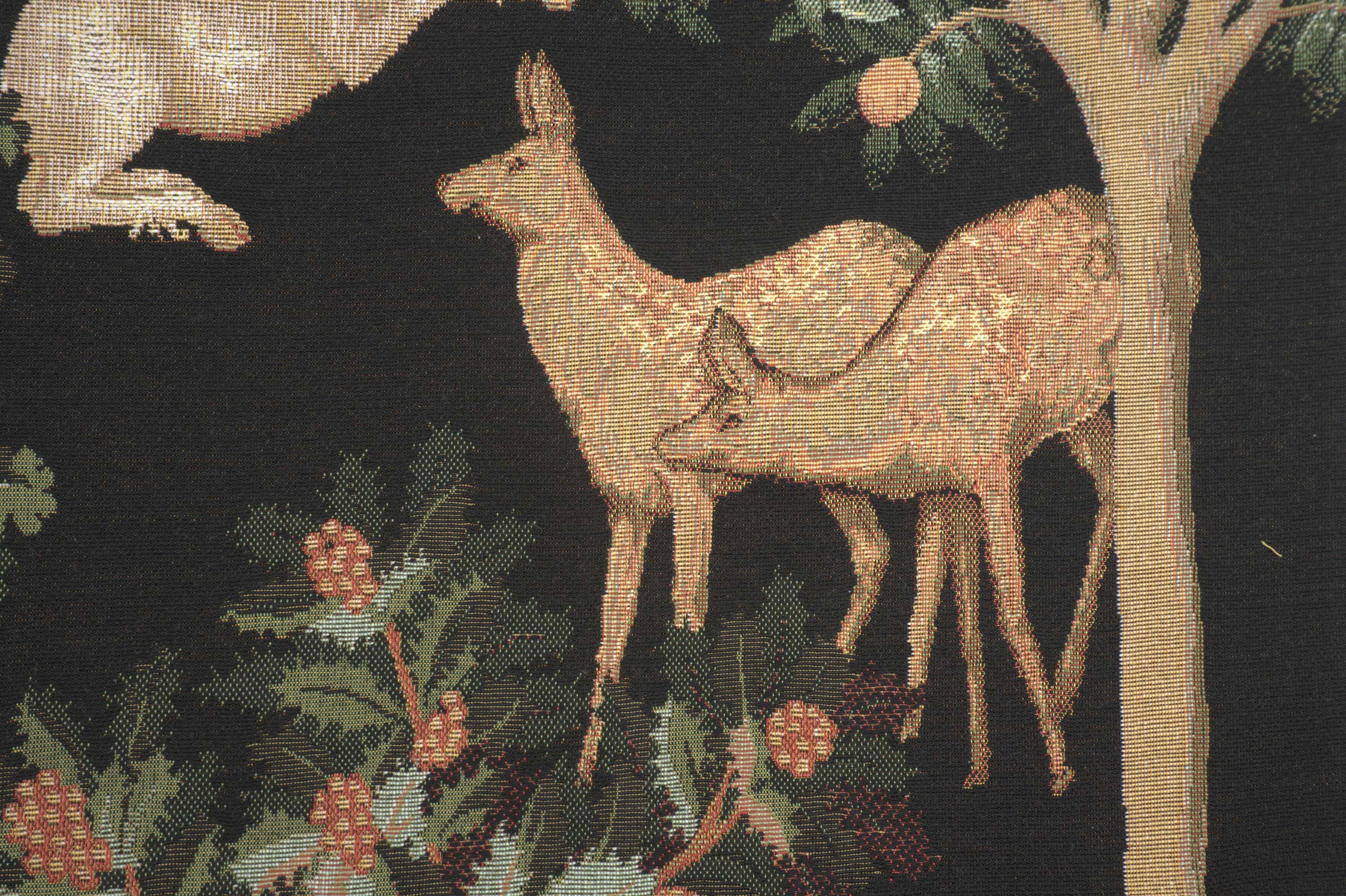 Medieval Unicorn and Does Forest Black Tapestry Pillow Cover 19x19 Inch Cotton Jacquard Woven Cushion Cover