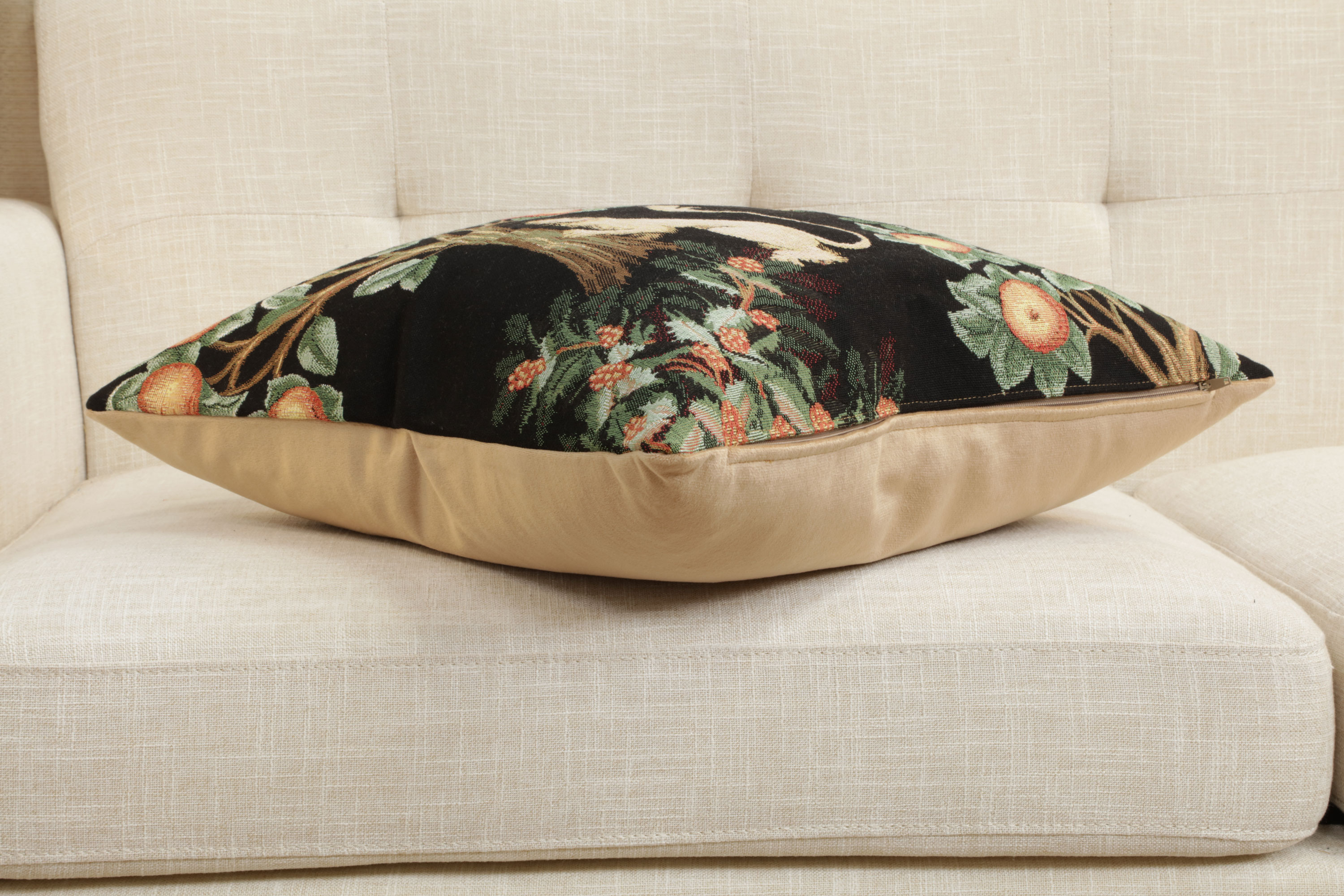 Medieval Lion and Pheasant Forest Black Tapestry Pillow Cover 19x19 Inch Cotton Jacquard Woven Cushion Cover