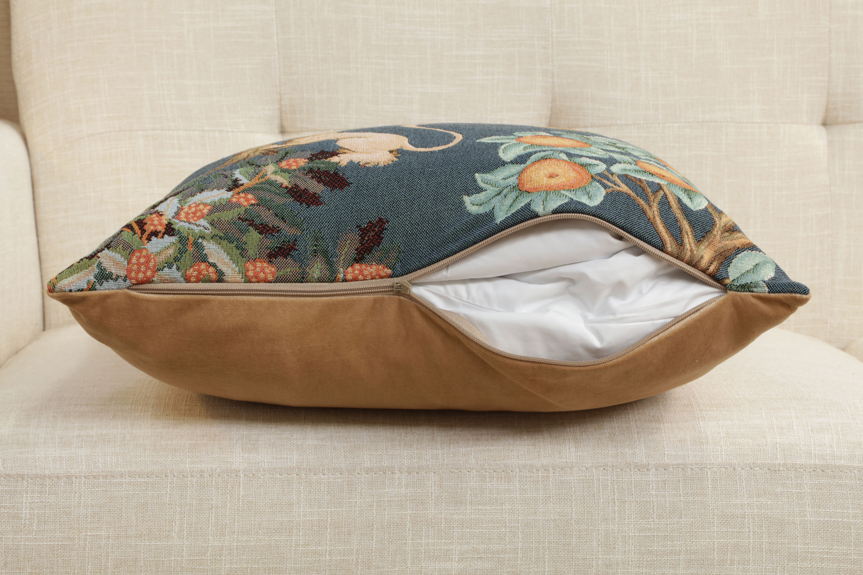Medieval Lion and Pheasant Forest Blue Tapestry Pillow Cover 19x19 Inch Cotton Jacquard Woven Cushion Cover