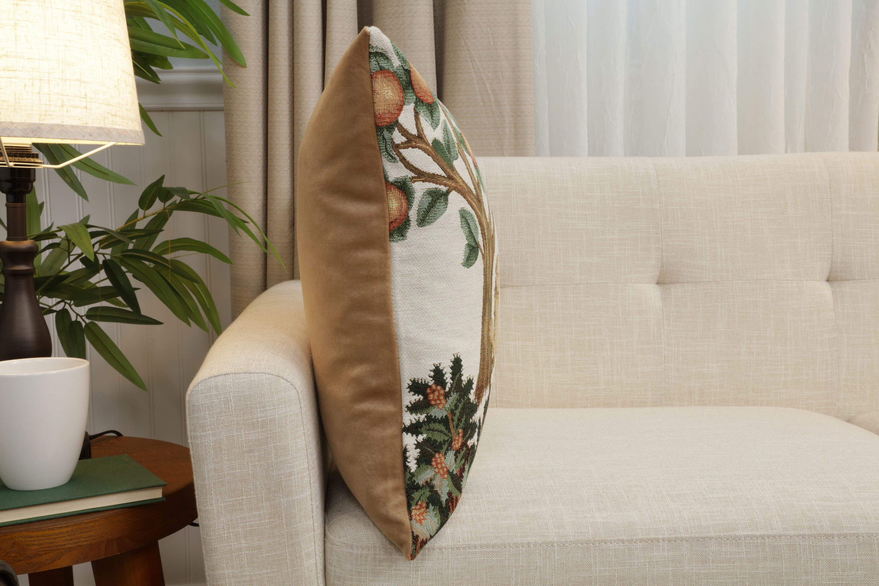 Medieval Lion and Pheasant Forest White Tapestry Pillow Cover 19x19 Inch Cotton Jacquard Woven Cushion Cover