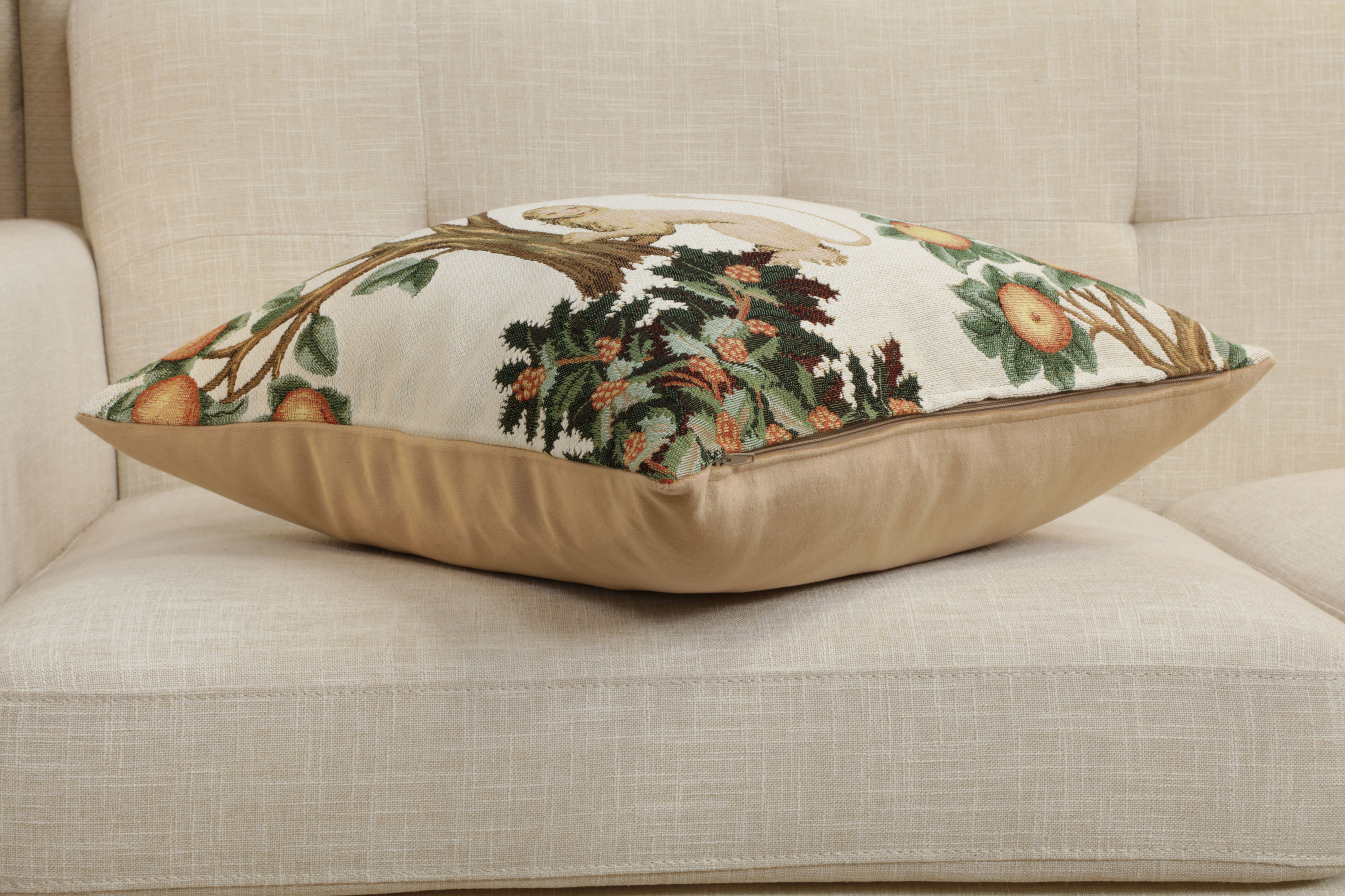 Medieval Lion and Pheasant Forest White Tapestry Pillow Cover 19x19 Inch Cotton Jacquard Woven Cushion Cover