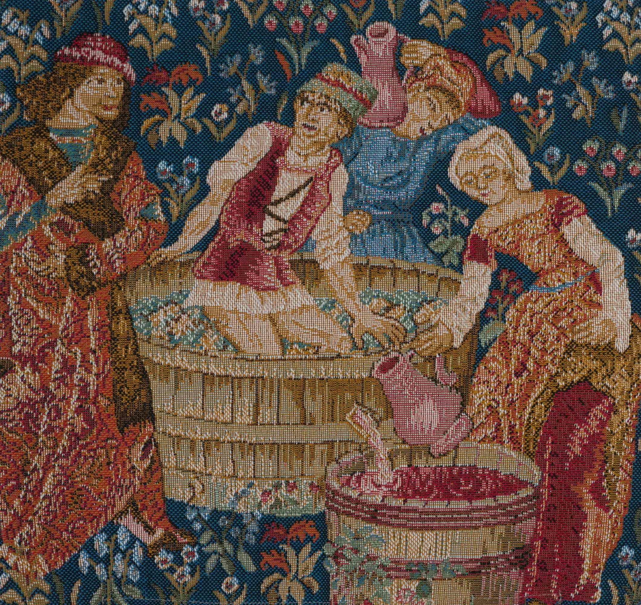 Medieval The Wine Press Small Tapestry Pillow Cover 14x14 Inch Cotton Jacquard Woven Cushion Cover
