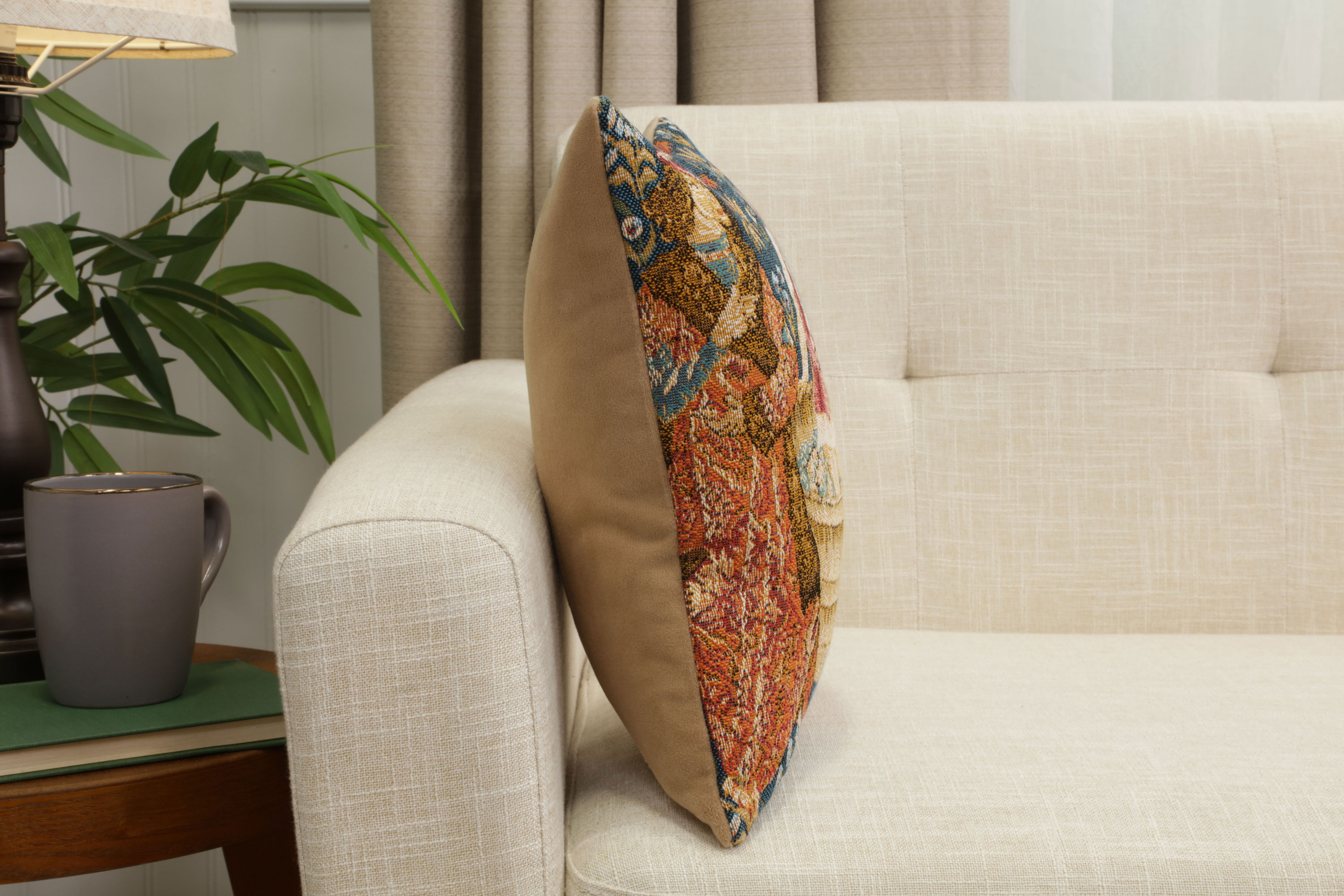 Medieval The Wine Press Small Tapestry Pillow Cover 14x14 Inch Cotton Jacquard Woven Cushion Cover