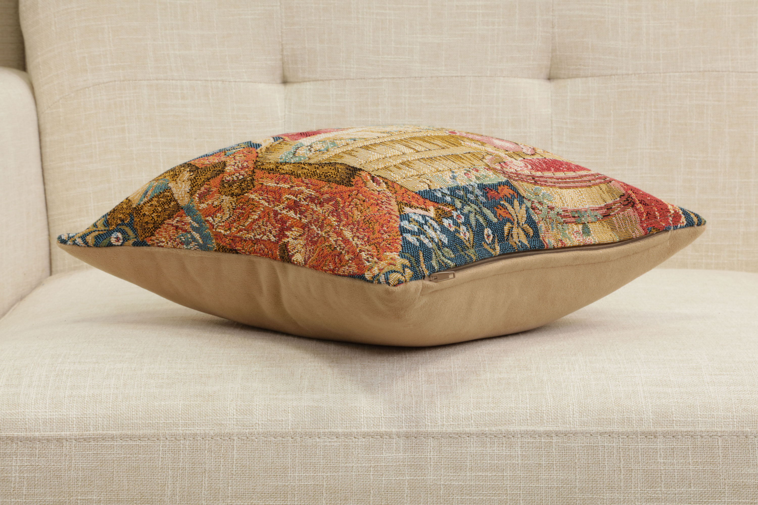 Medieval The Wine Press Small Tapestry Pillow Cover 14x14 Inch Cotton Jacquard Woven Cushion Cover