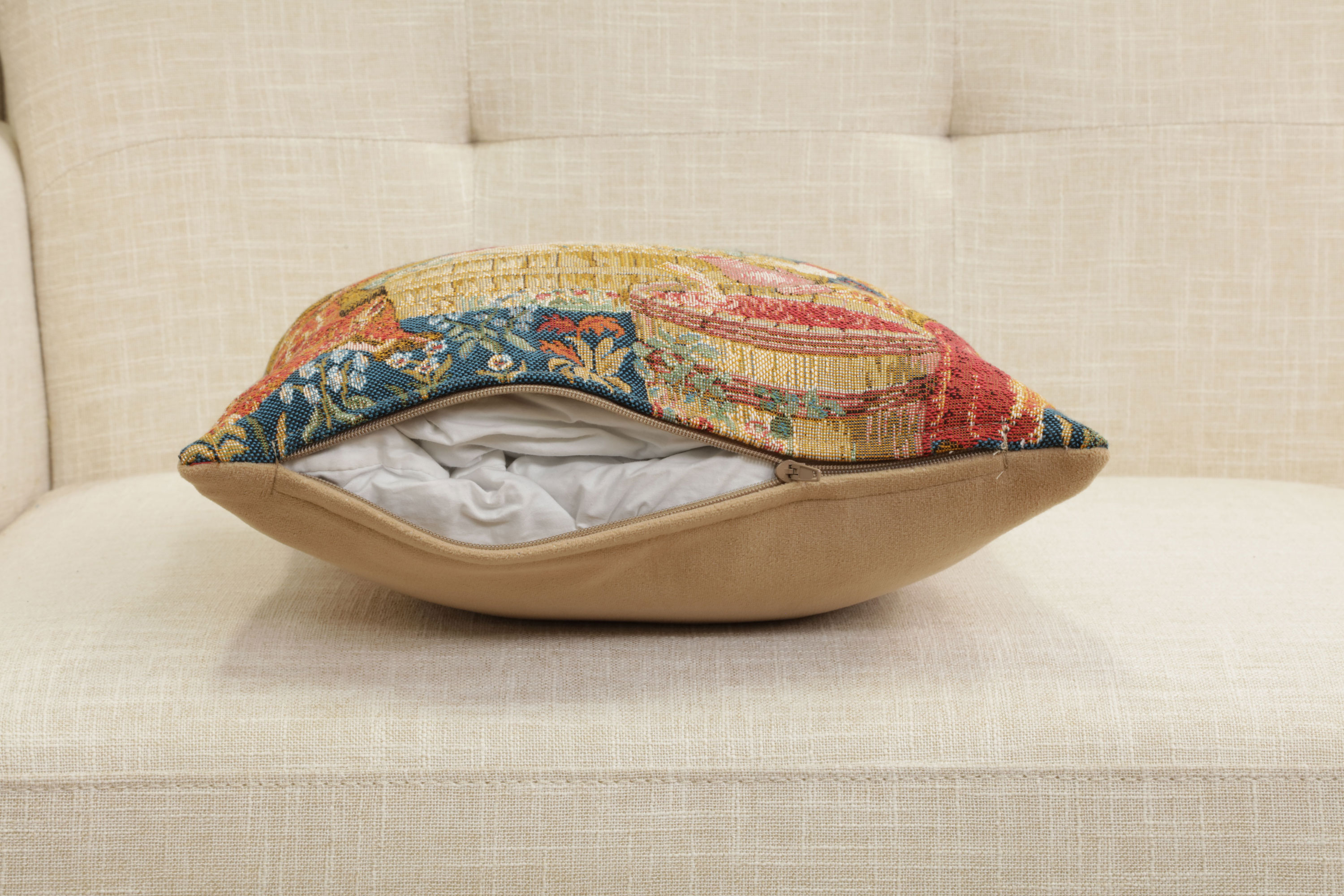 Medieval The Wine Press Small Tapestry Pillow Cover 14x14 Inch Cotton Jacquard Woven Cushion Cover