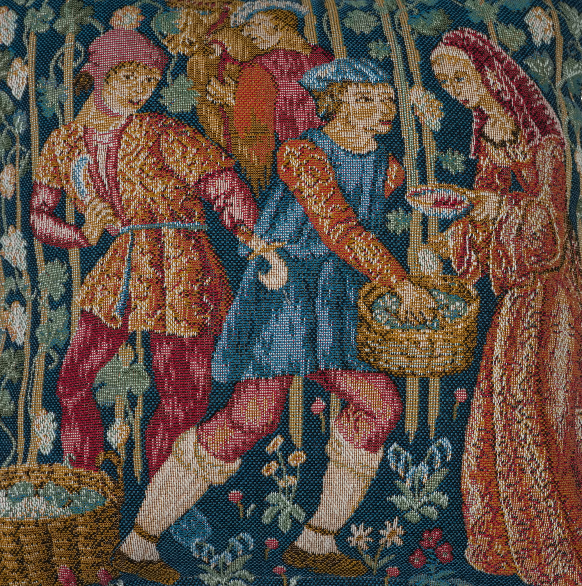 Medieval Wine Making Small Tapestry Pillow Cover 14x14 Inch Cotton Jacquard Woven Cushion Cover