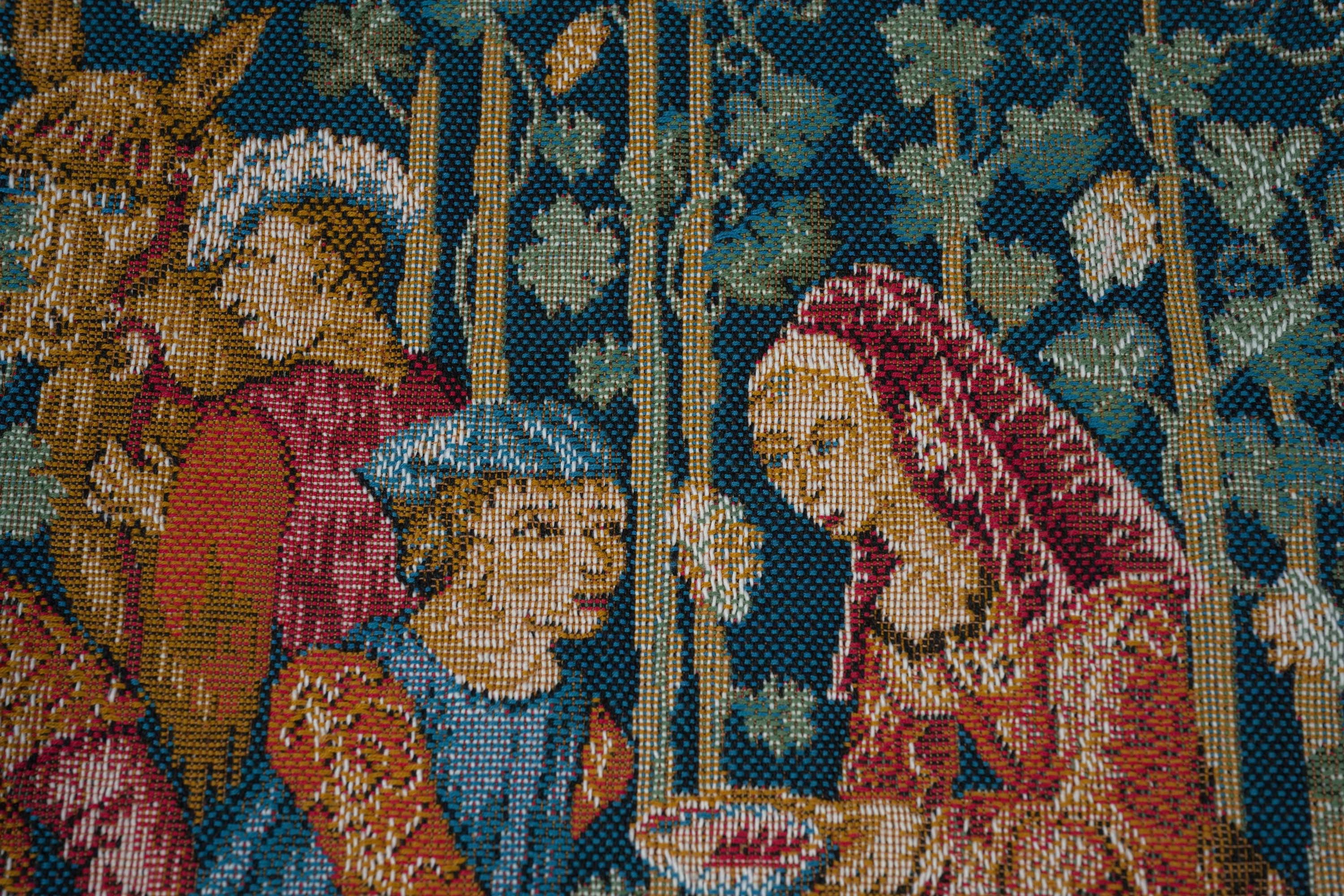 Medieval Wine Making Small Tapestry Pillow Cover 14x14 Inch Cotton Jacquard Woven Cushion Cover