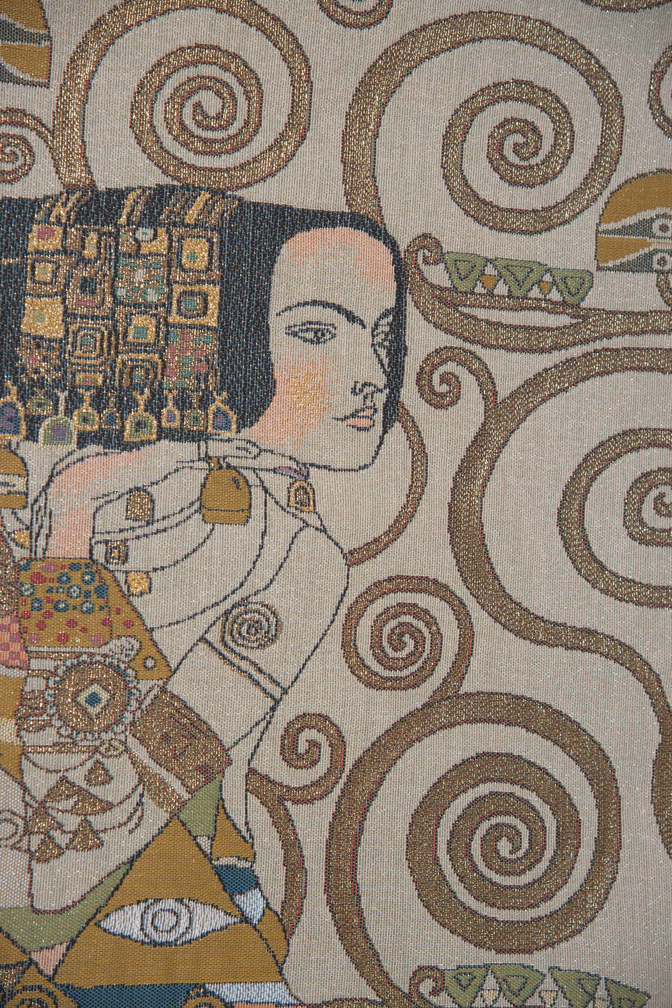 Gustav Klimt L'Attente Gauche Clair Vintage Tapestry Wall Hanging 58 x 28in Art Nouveau Woman Portrait Jacquard Woven Wall Art