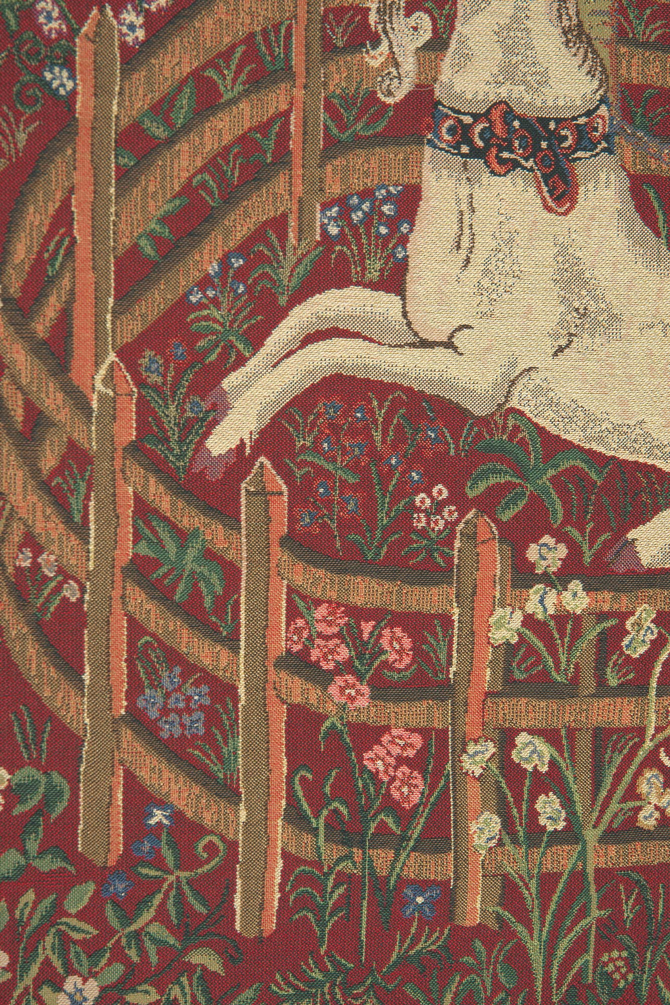 Medieval Unicorn In Captivity Red Vintage Tapestry Wall Hanging 34 x 27 in Millefleurs Unicorn Jacquard Woven Wall Art