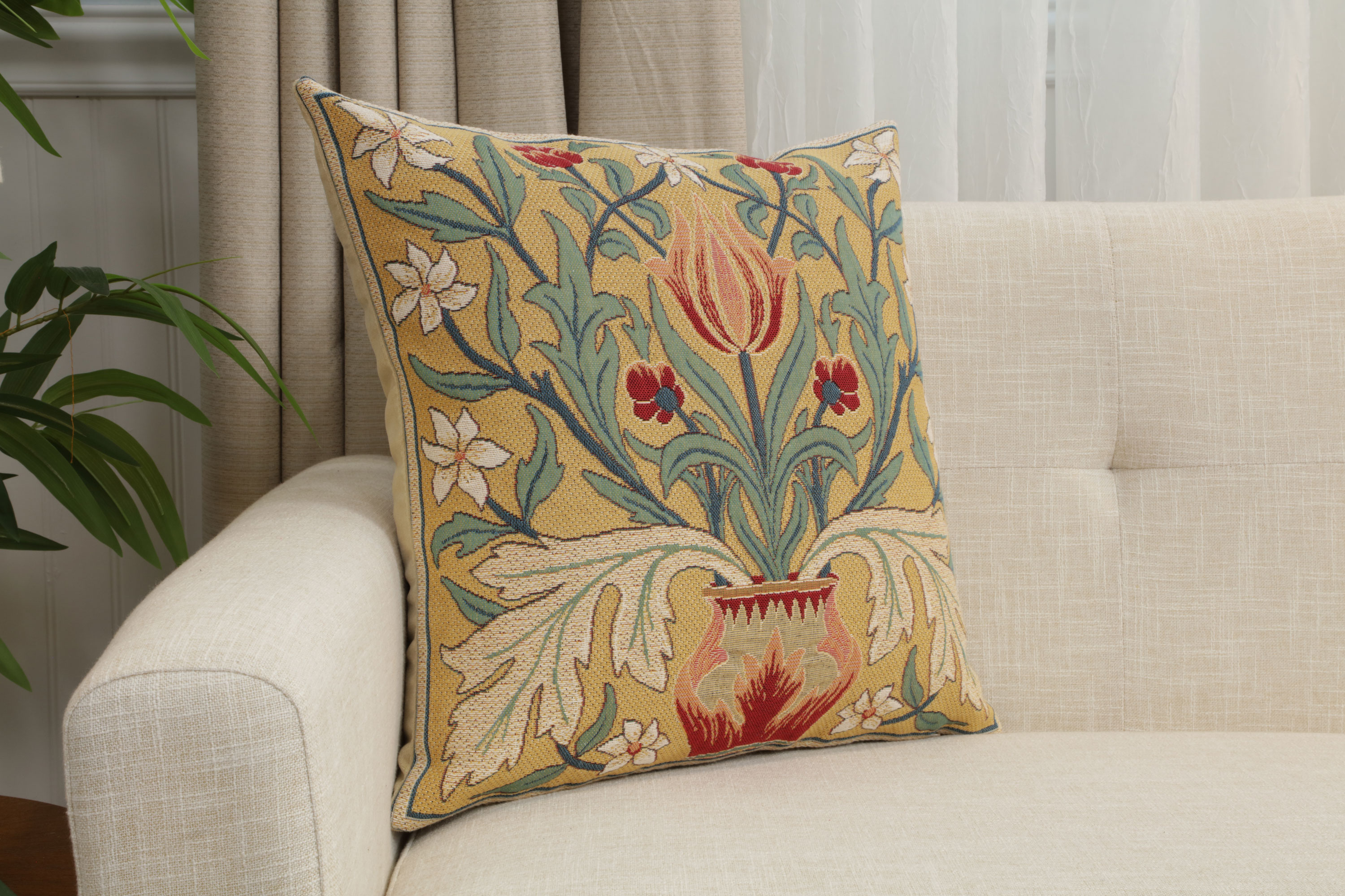 Red Tulip Belgian Tapestry Pillow Cover 18x18 inch 100% Cotton Belgian Jacquard Woven Cushion Cover