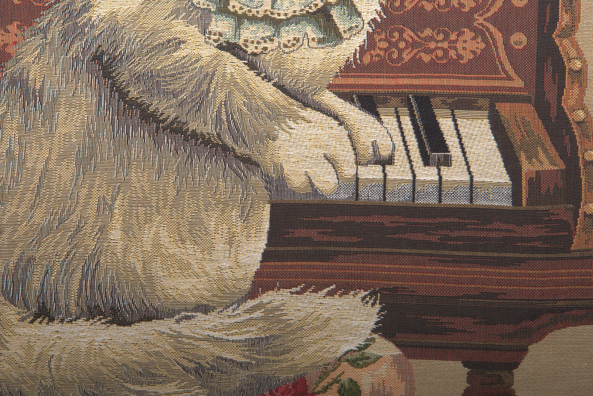 Cat with Piano Belgian Tapestry Pillow Cover 18x18 Inch Cotton Jacquard Woven Cushion Cover