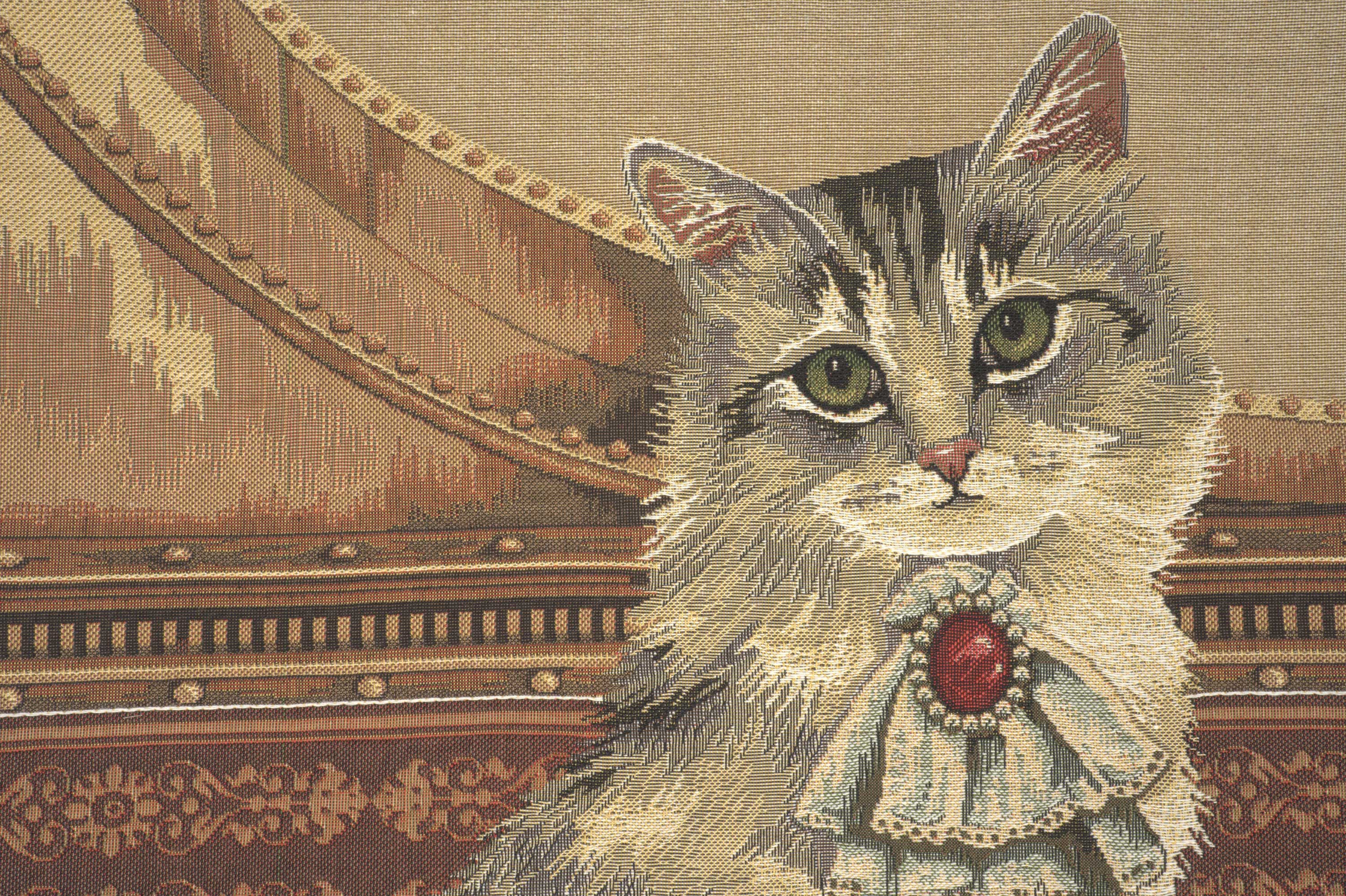 Cat with Piano Belgian Tapestry Pillow Cover 18x18 Inch Cotton Jacquard Woven Cushion Cover
