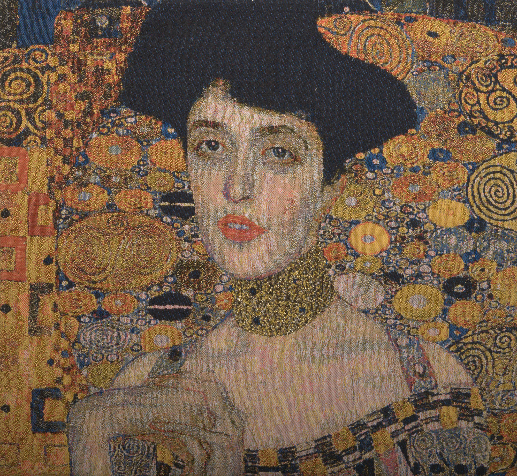 Gustav Klimt Lady in Gold Tapestry Pillow Cover 18x18 Inch Cotton Jacquard Woven Cushion Cover