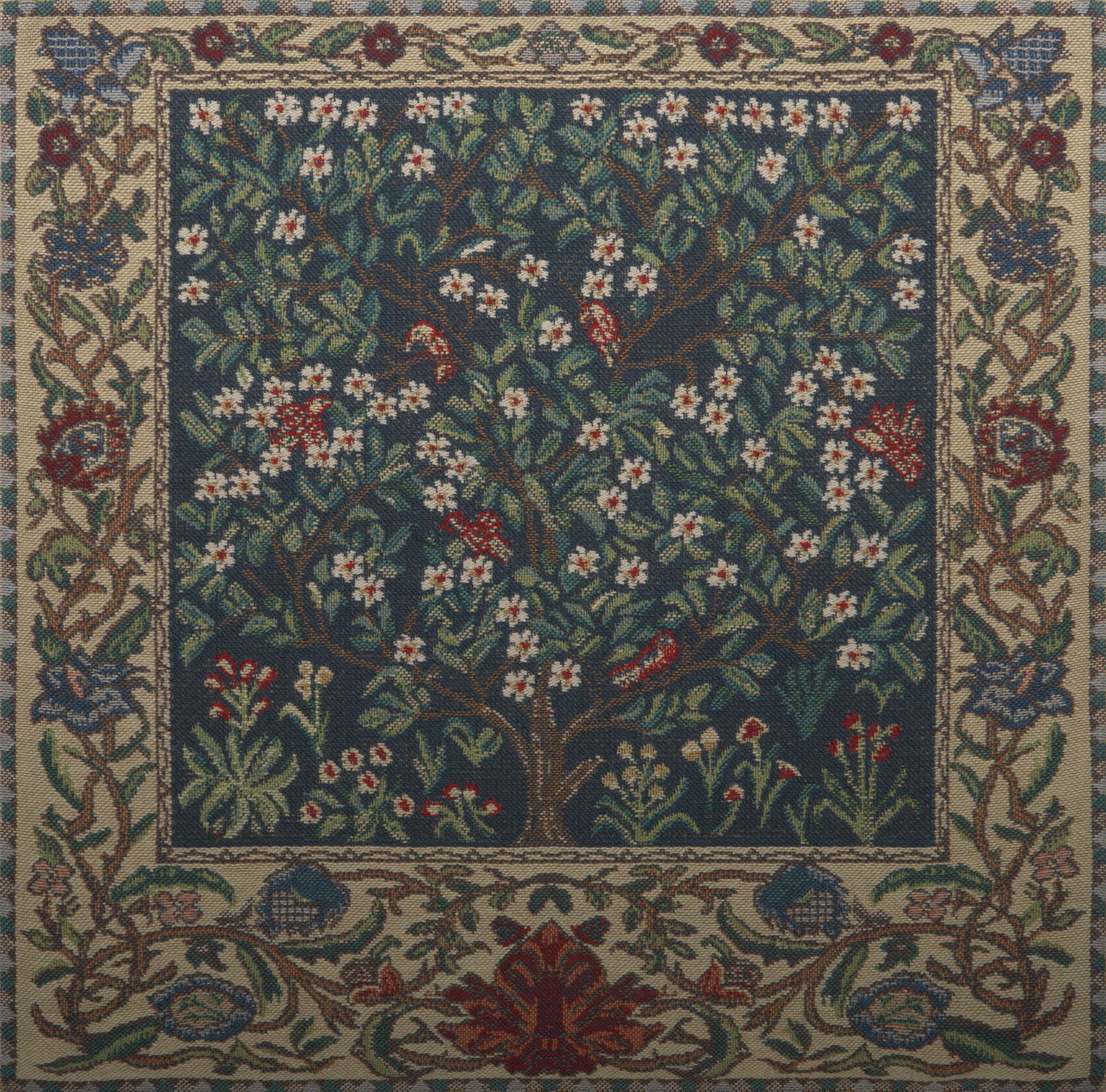 Green Tree Belgian Tapestry Pillow Cover 16x16 inch Cotton Jacquard Woven Cushion Cover