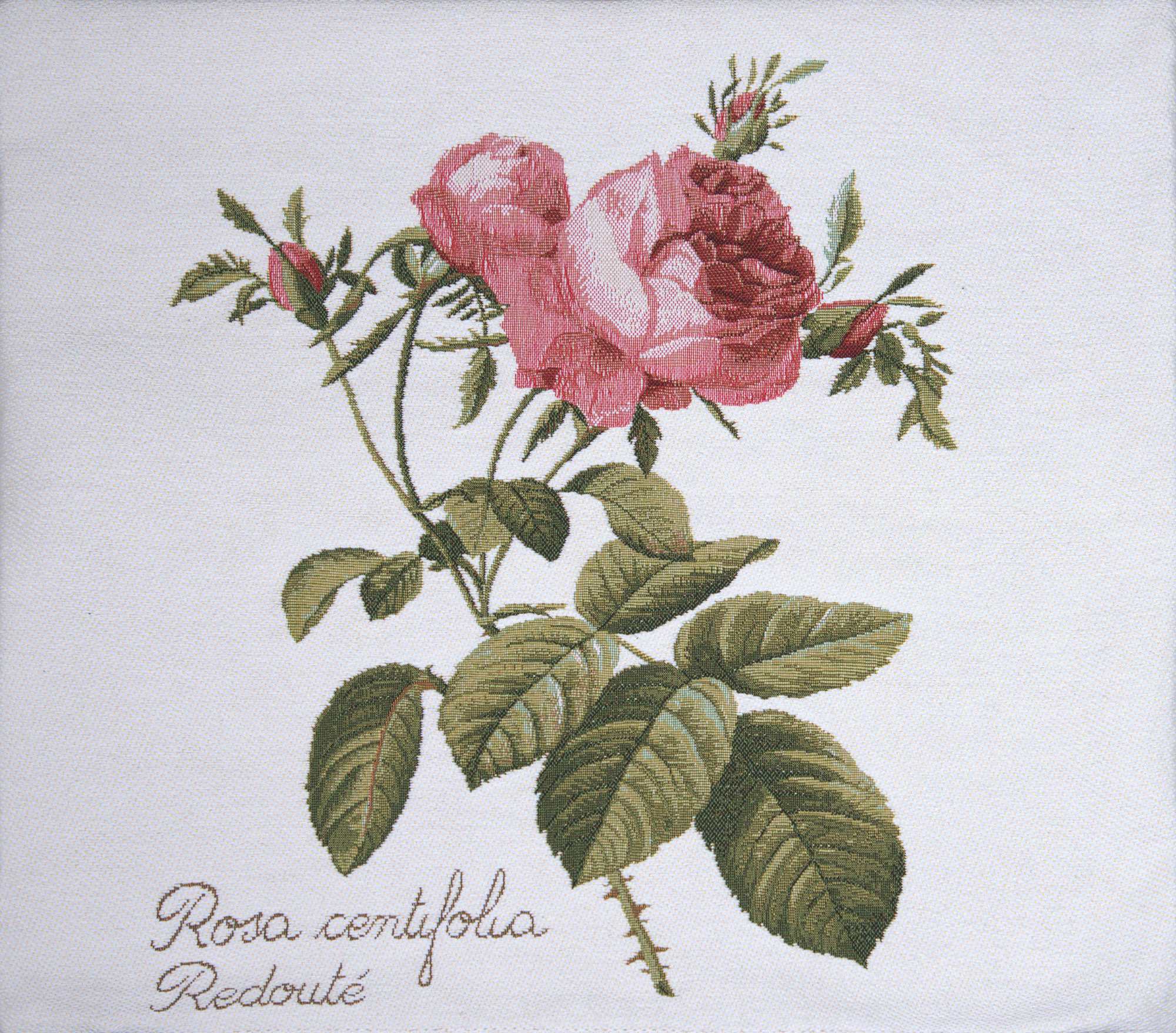 Floral Rose on Right White Tapestry Pillow Cover 19x19 Inch Cotton Jacquard Woven Cushion Cover