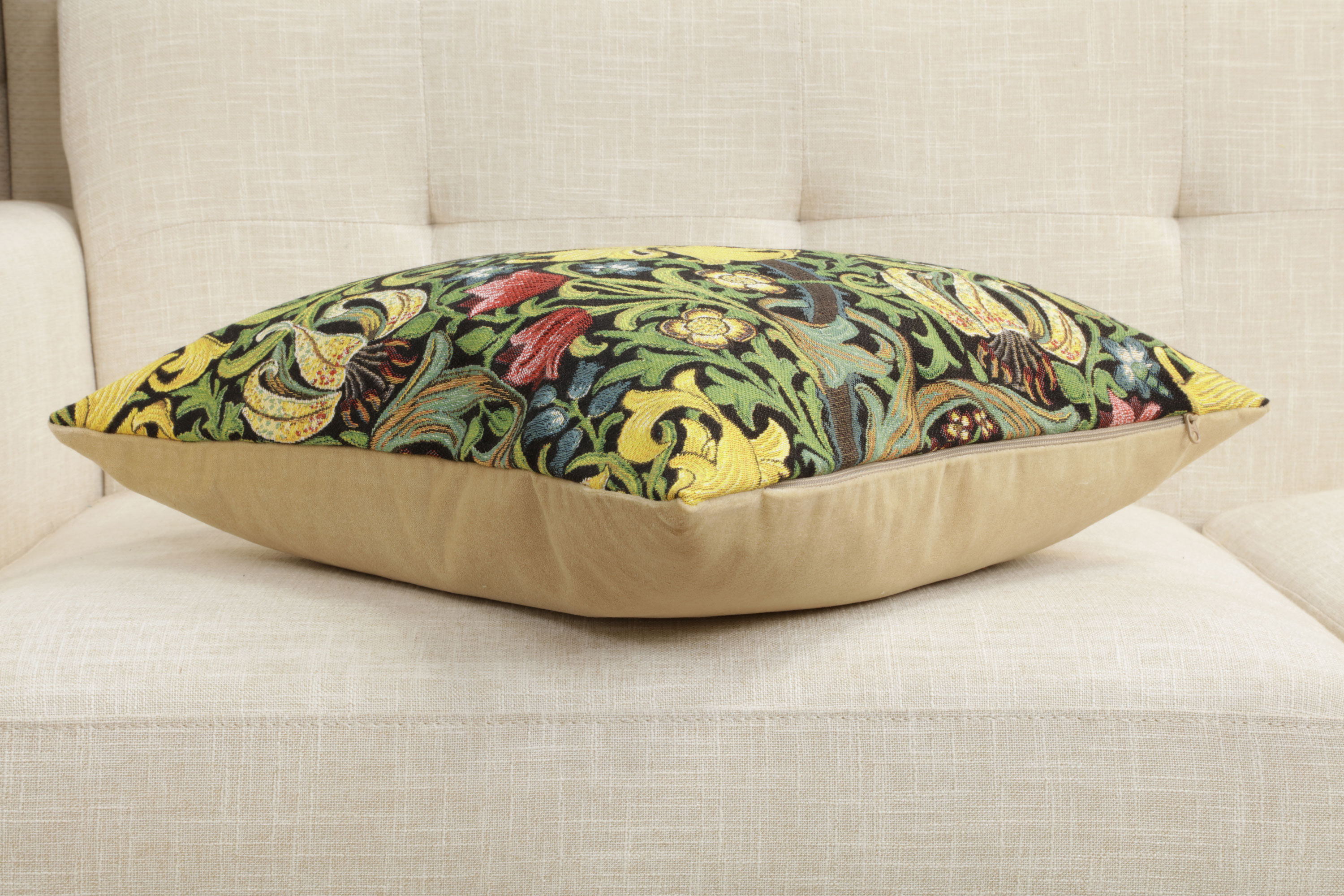 Golden Lily Black Belgian Tapestry Pillow Cover 18x18 inch 100% Cotton Belgian Jacquard Woven Cushion Cover