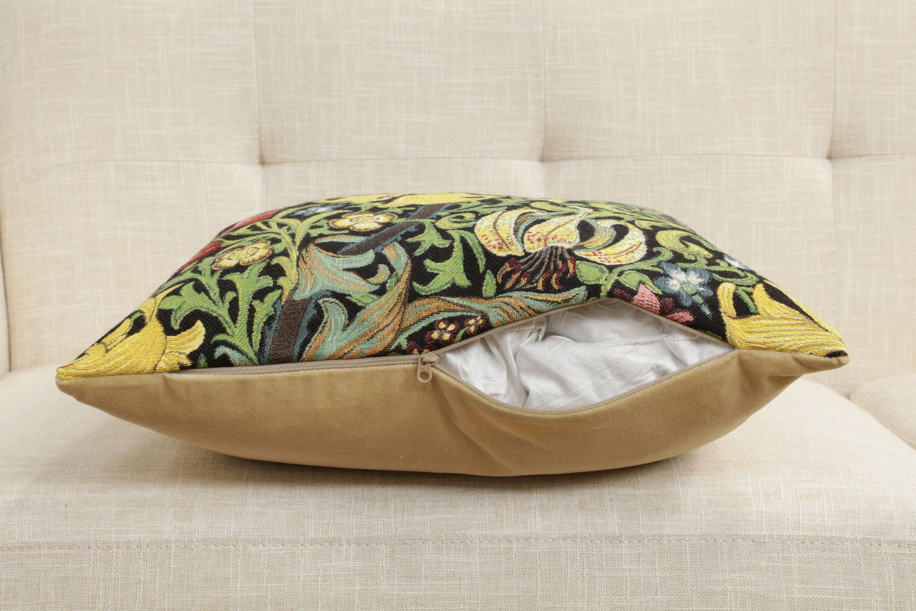 Golden Lily Black Belgian Tapestry Pillow Cover 18x18 inch 100% Cotton Belgian Jacquard Woven Cushion Cover