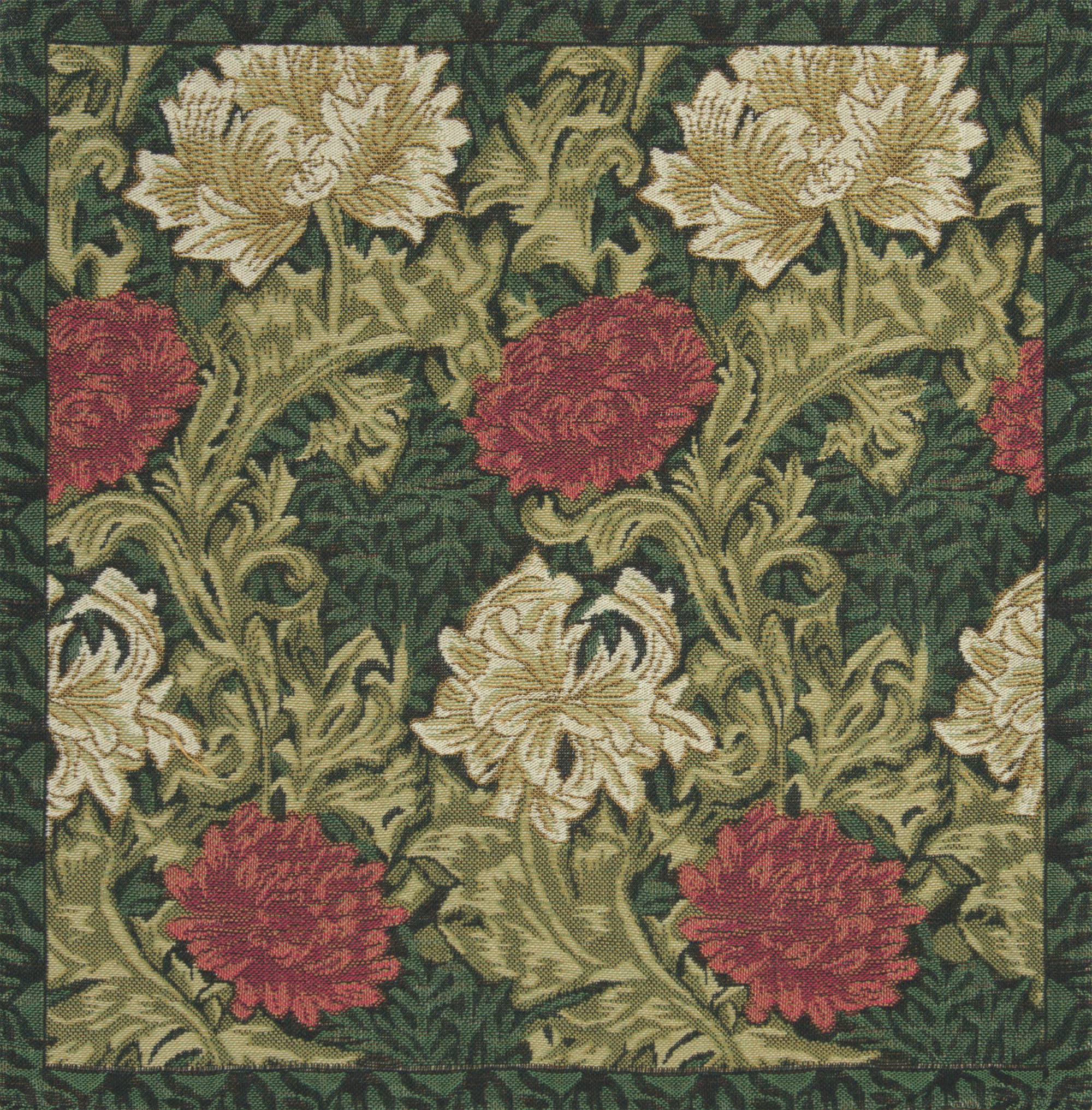Green Chrysanthemum Belgian Tapestry Pillow Cover 16x16 inch Cotton Jacquard Woven Cushion Cover