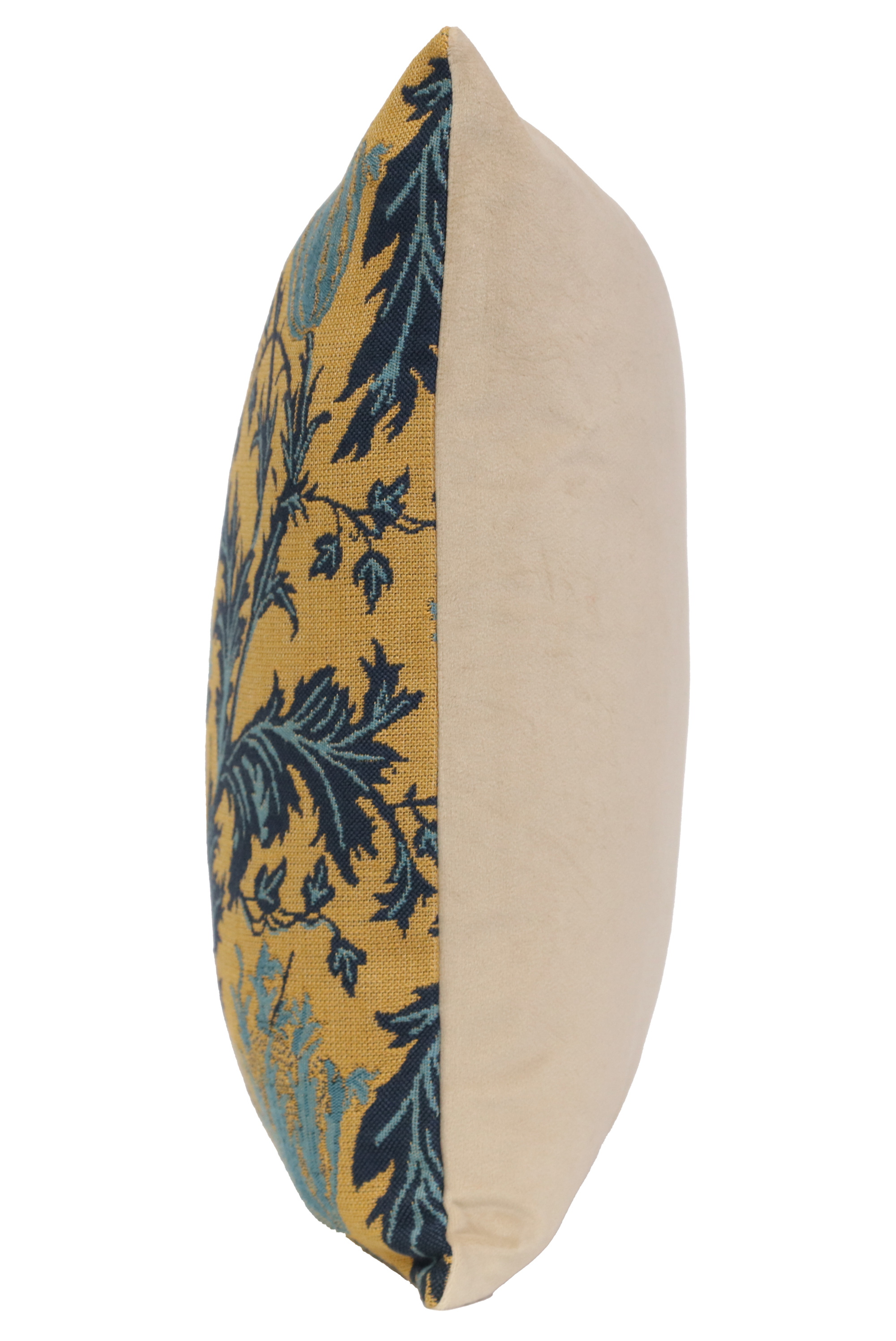 Anemone Blue Gold Belgian Tapestry Pillow Cover 16x16 inch Cotton Jacquard Woven Cushion Cover