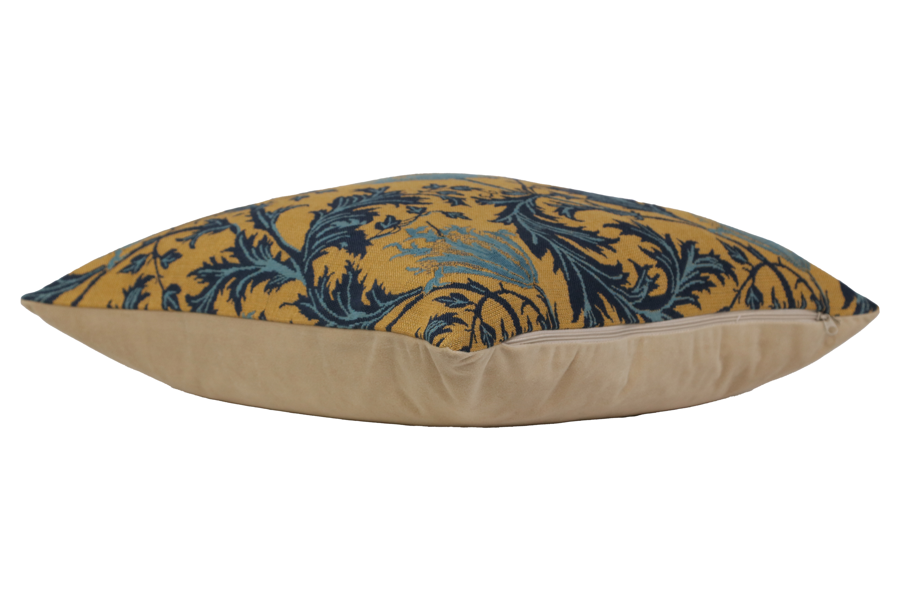 Anemone Blue Gold Belgian Tapestry Pillow Cover 16x16 inch Cotton Jacquard Woven Cushion Cover