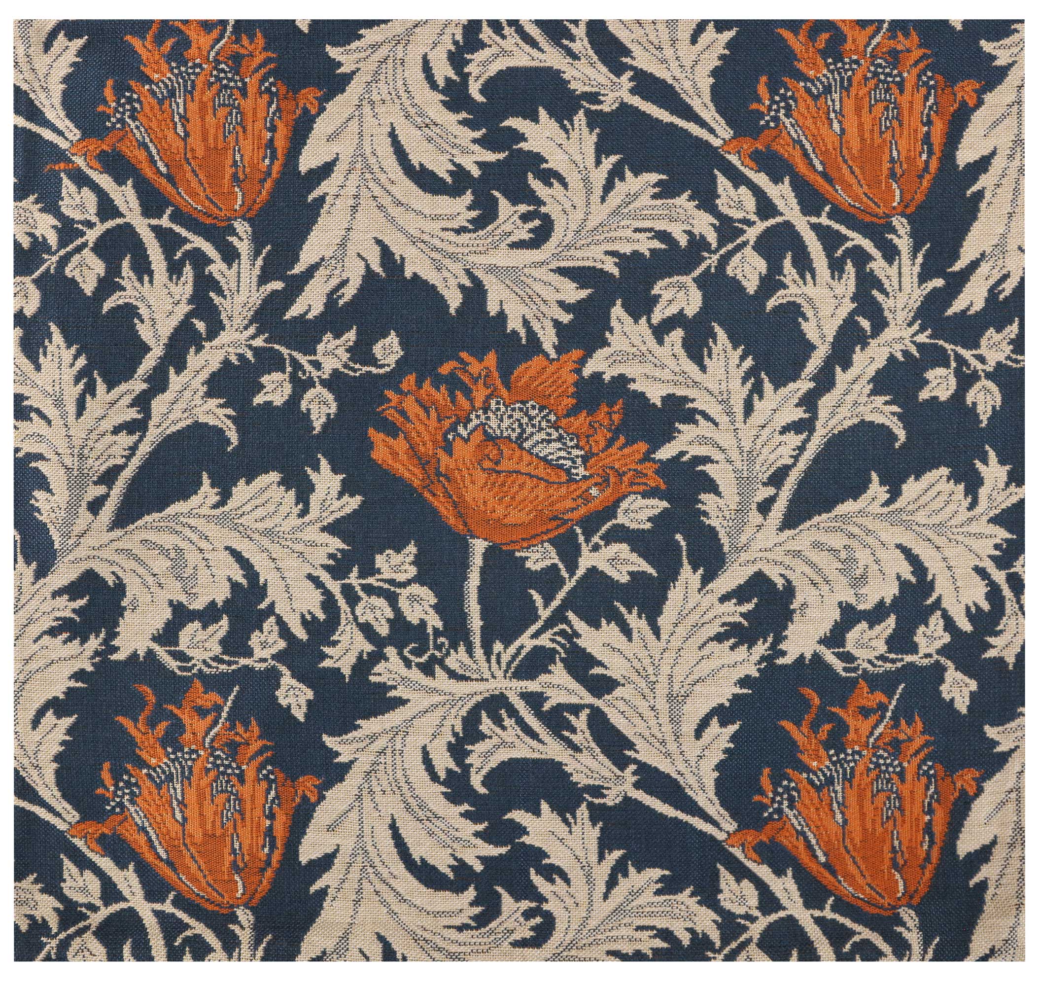 Anemone Blue Rust Belgian Tapestry Pillow Cover 16x16 inch Cotton Jacquard Woven Cushion Cover